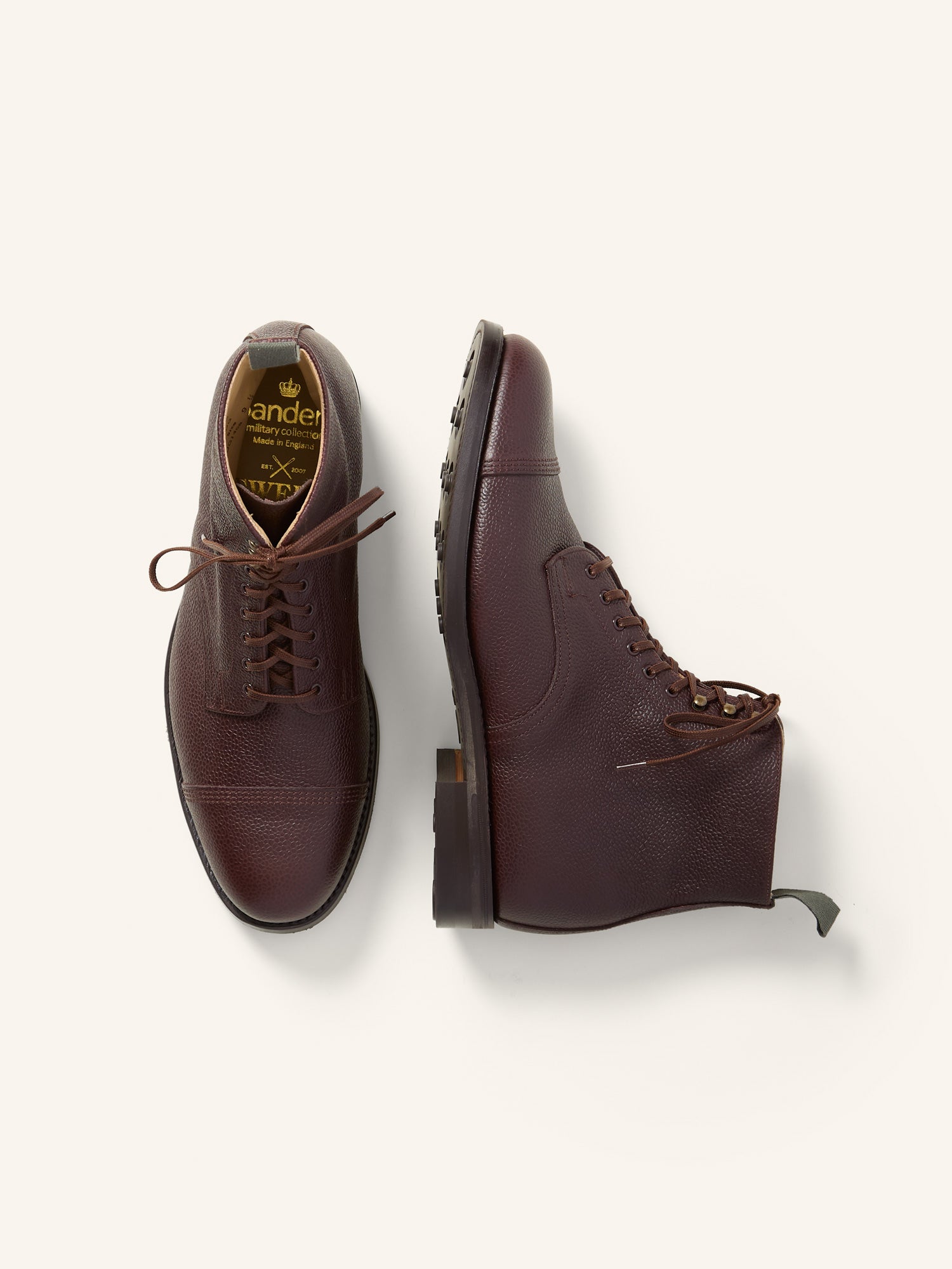 Military Toe Cap Derby Boots Chocolate Grain