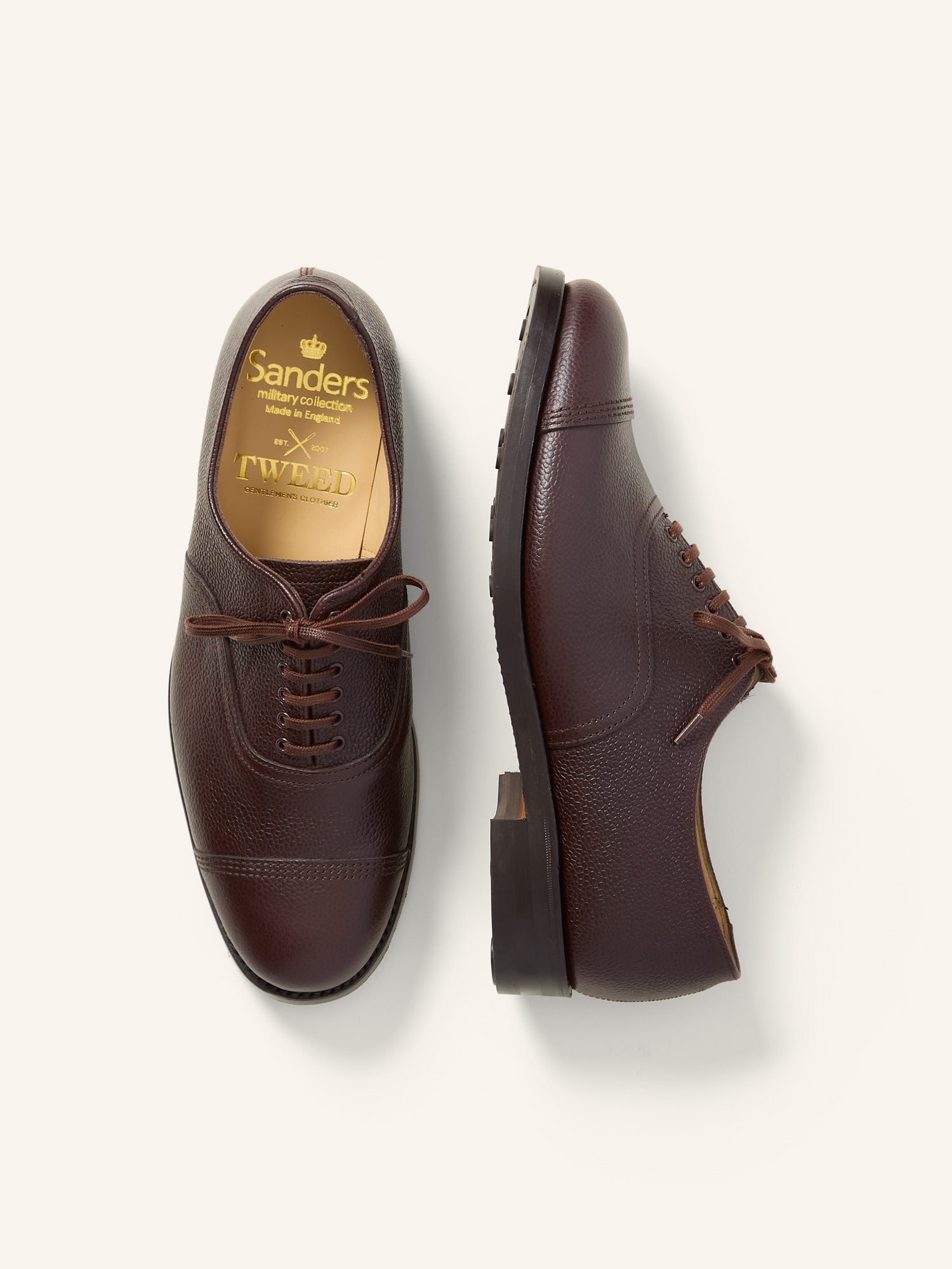 Sanders Military Toe Cap Oxford Shoes Chocolate Grain