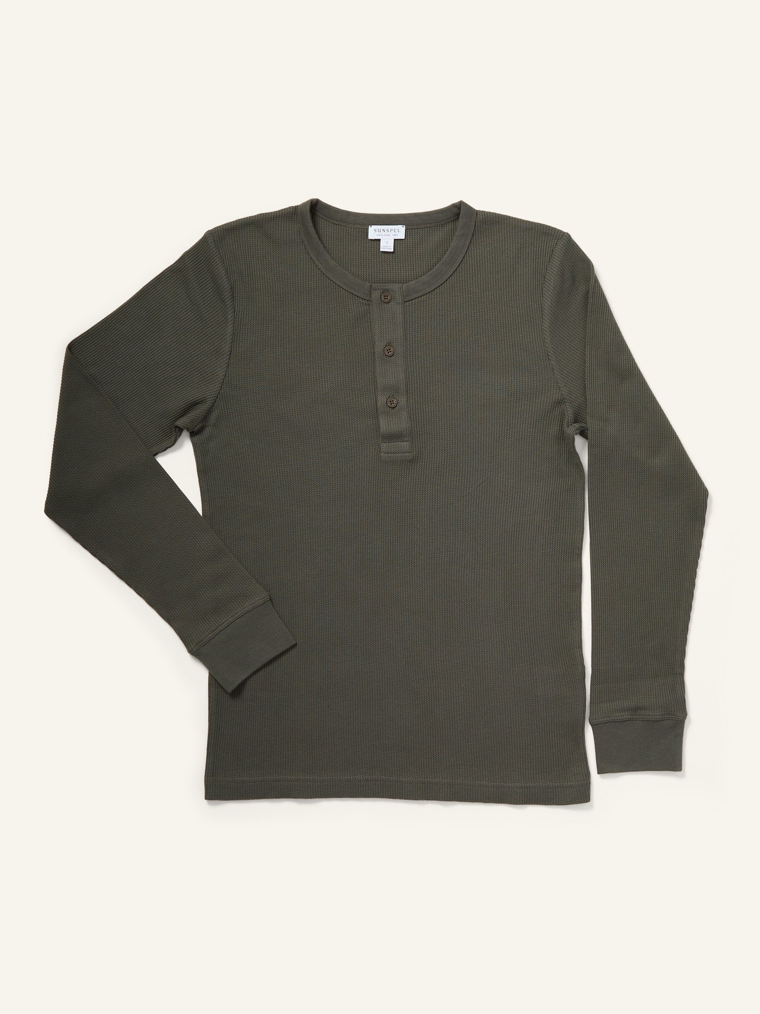 Long Sleeve Waffle Henley Shirt Drill Green