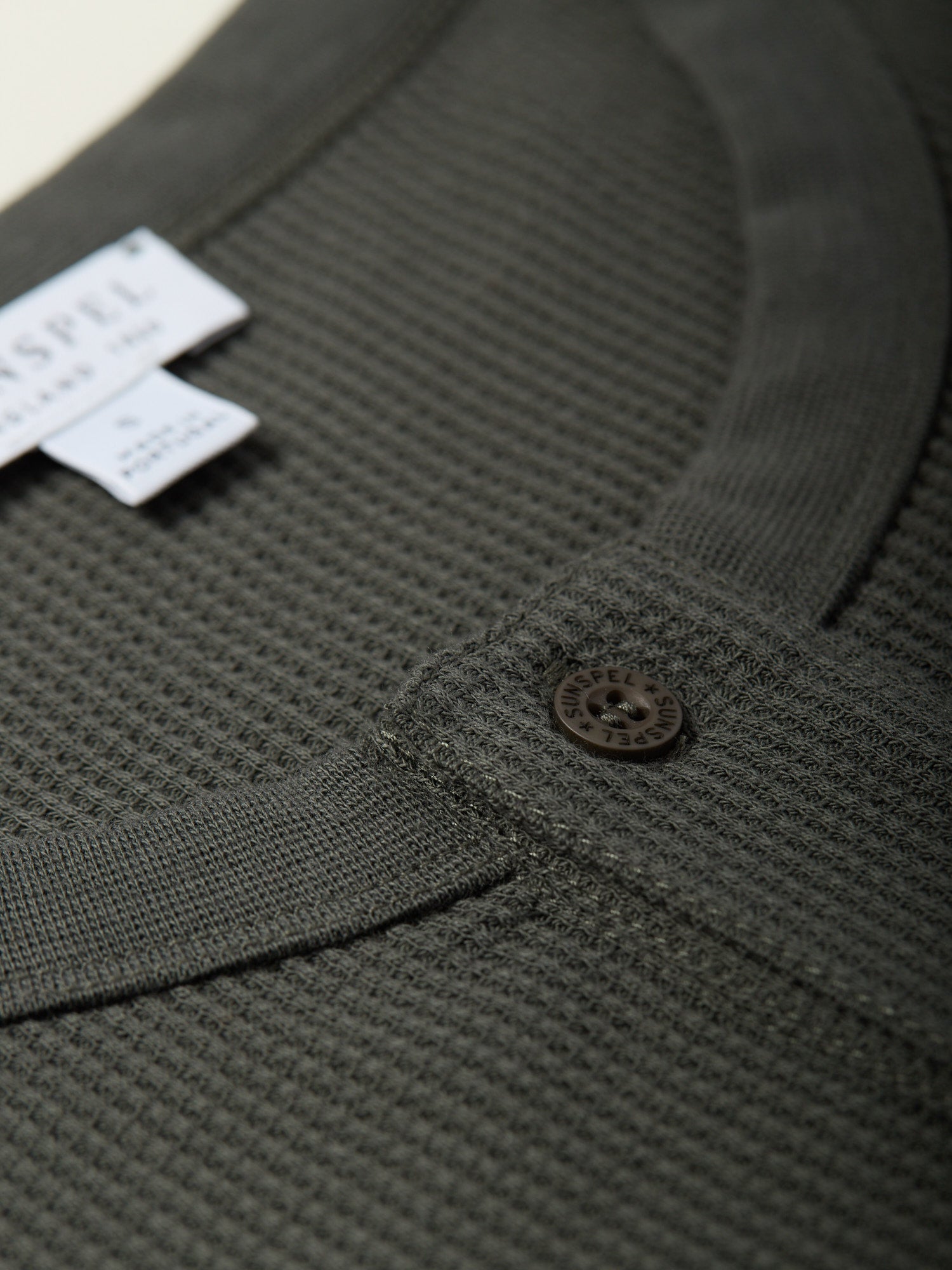 Long Sleeve Waffle Henley Shirt Drill Green