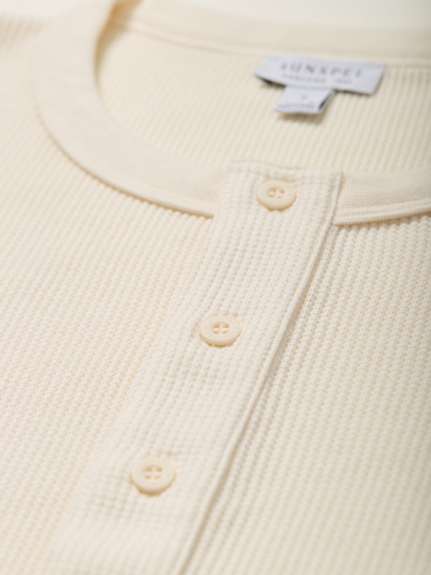 Long Sleeve Waffle Henley Shirt Ecru