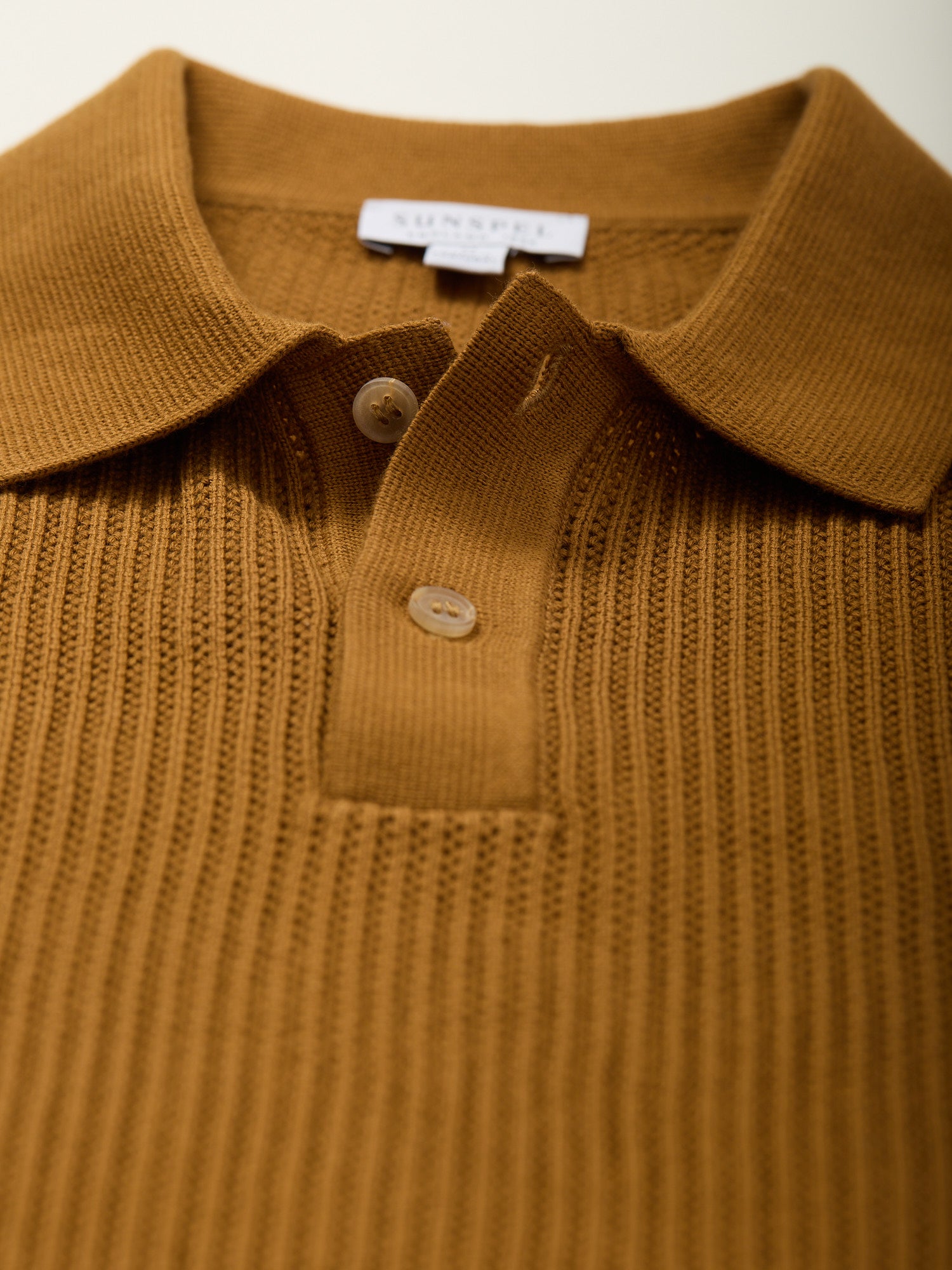 Mesh Stitch Polo Shirt Golden Brown
