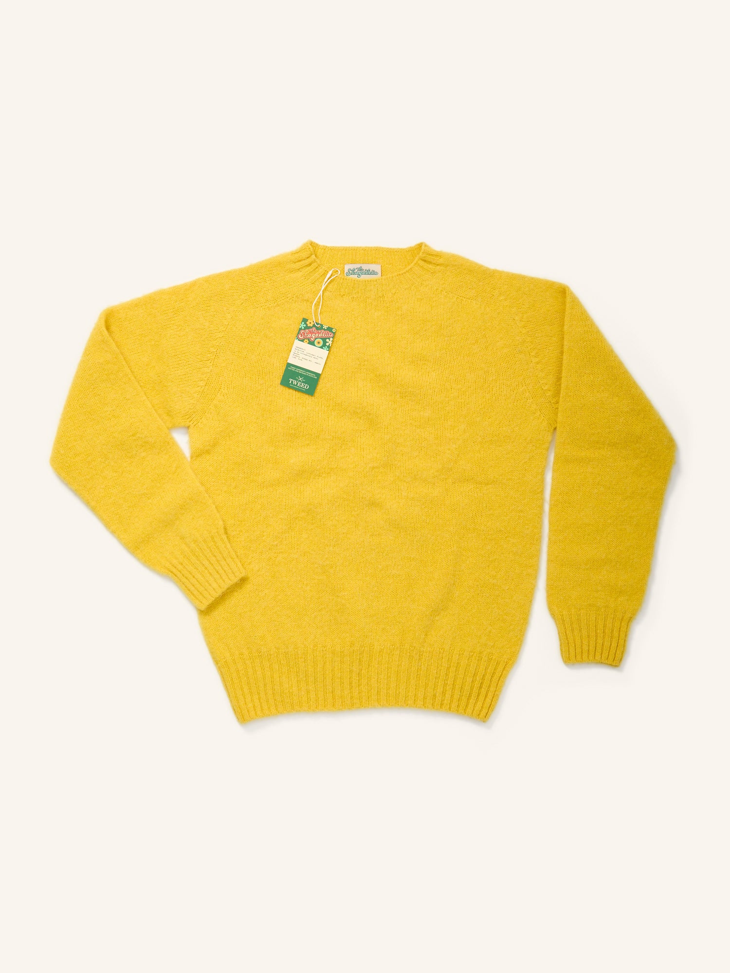 Shetland Sweater Lemon Colour Sweater Geelong Lambswool Cable Crew