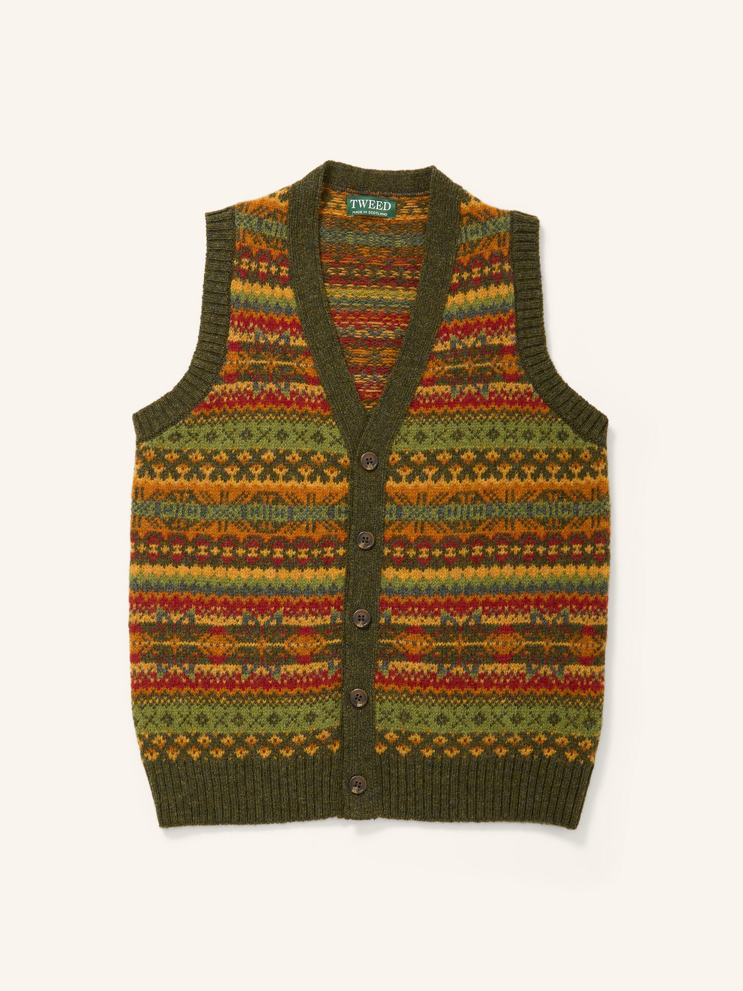 Fair Isle Shetland Sleeveless Cardigan Pine Shadow