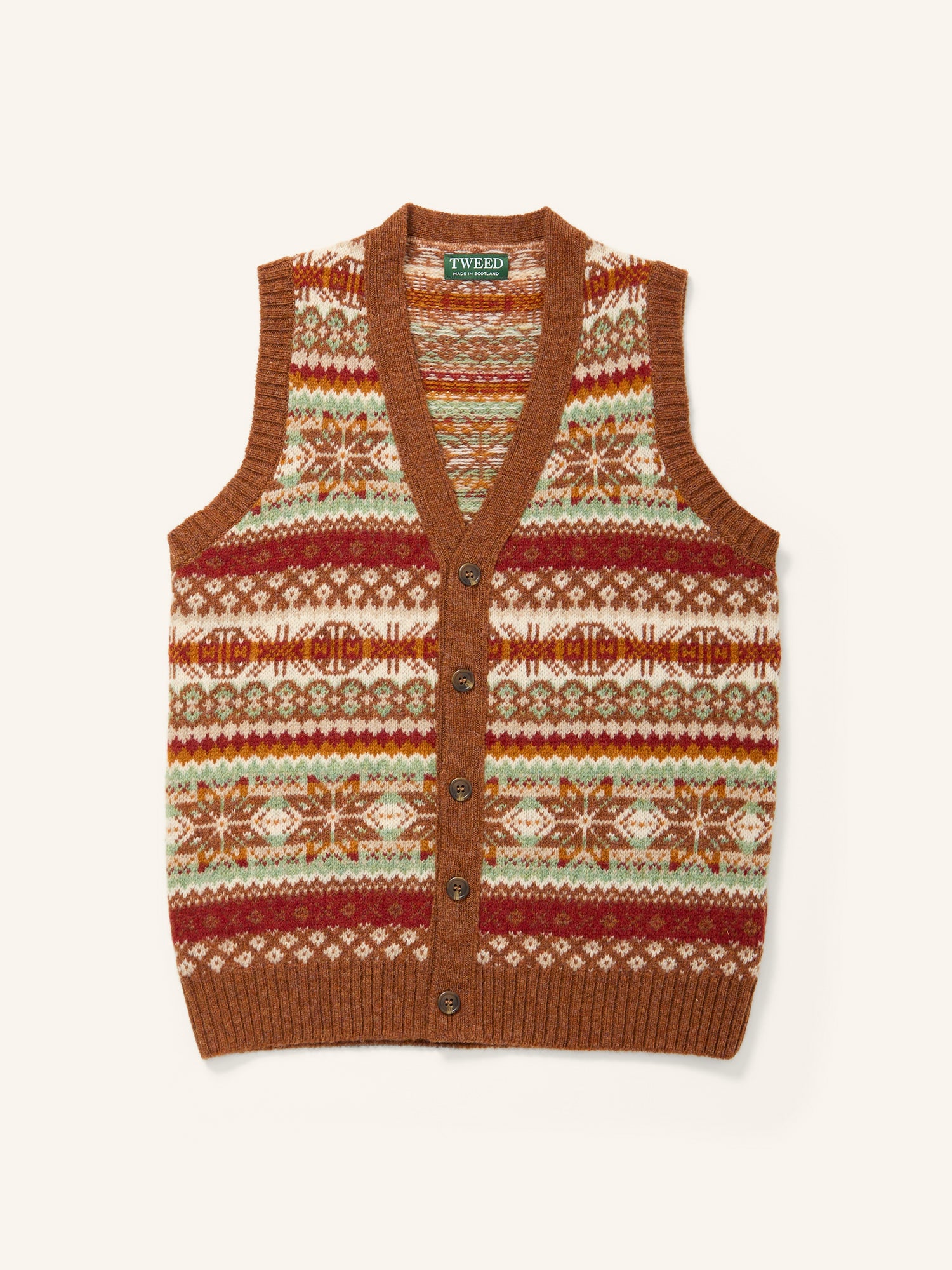 Fair Isle Shetland Sleeveless Cardigan Sienna