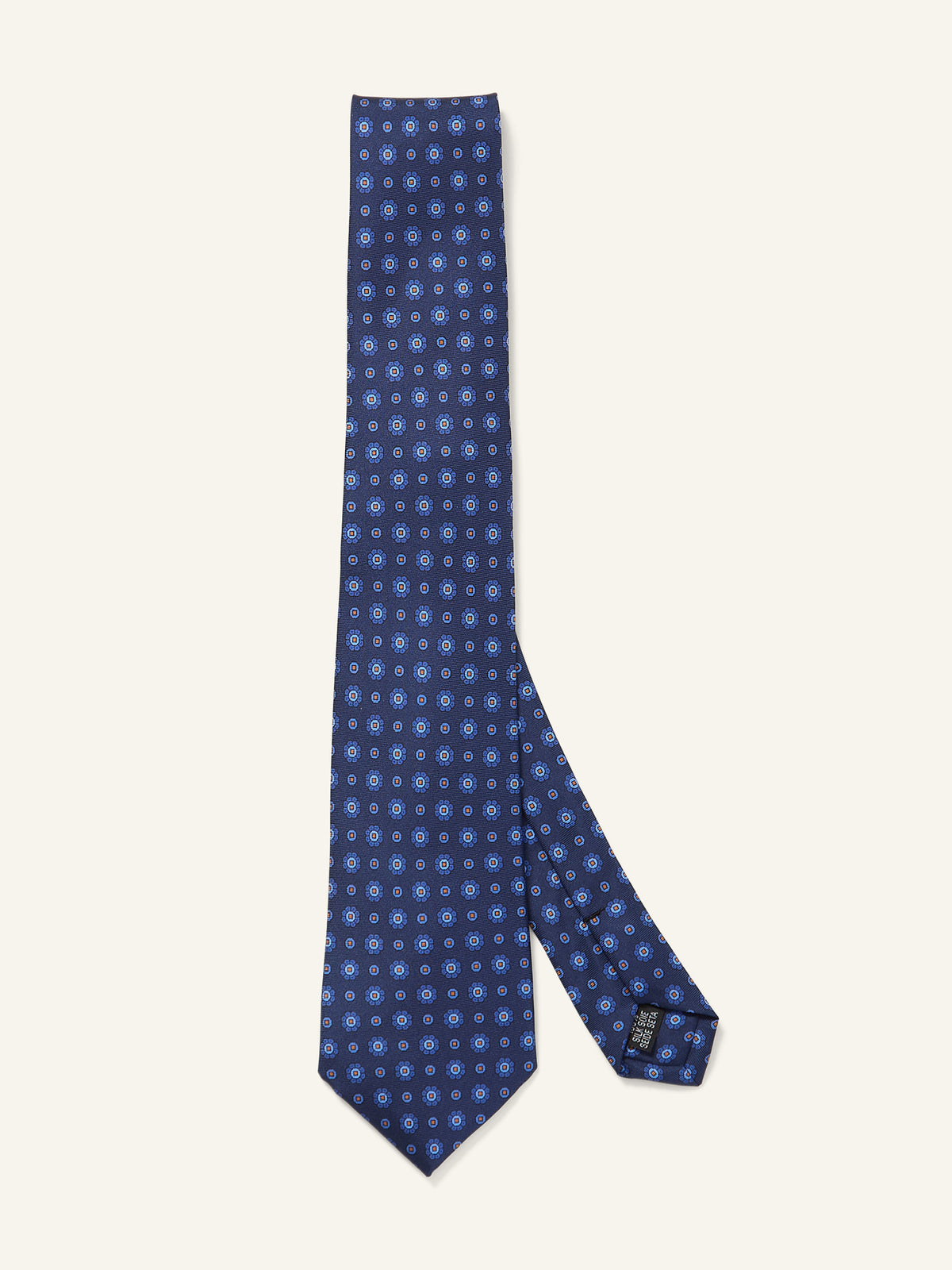 Floral Print Silk Tie Navy