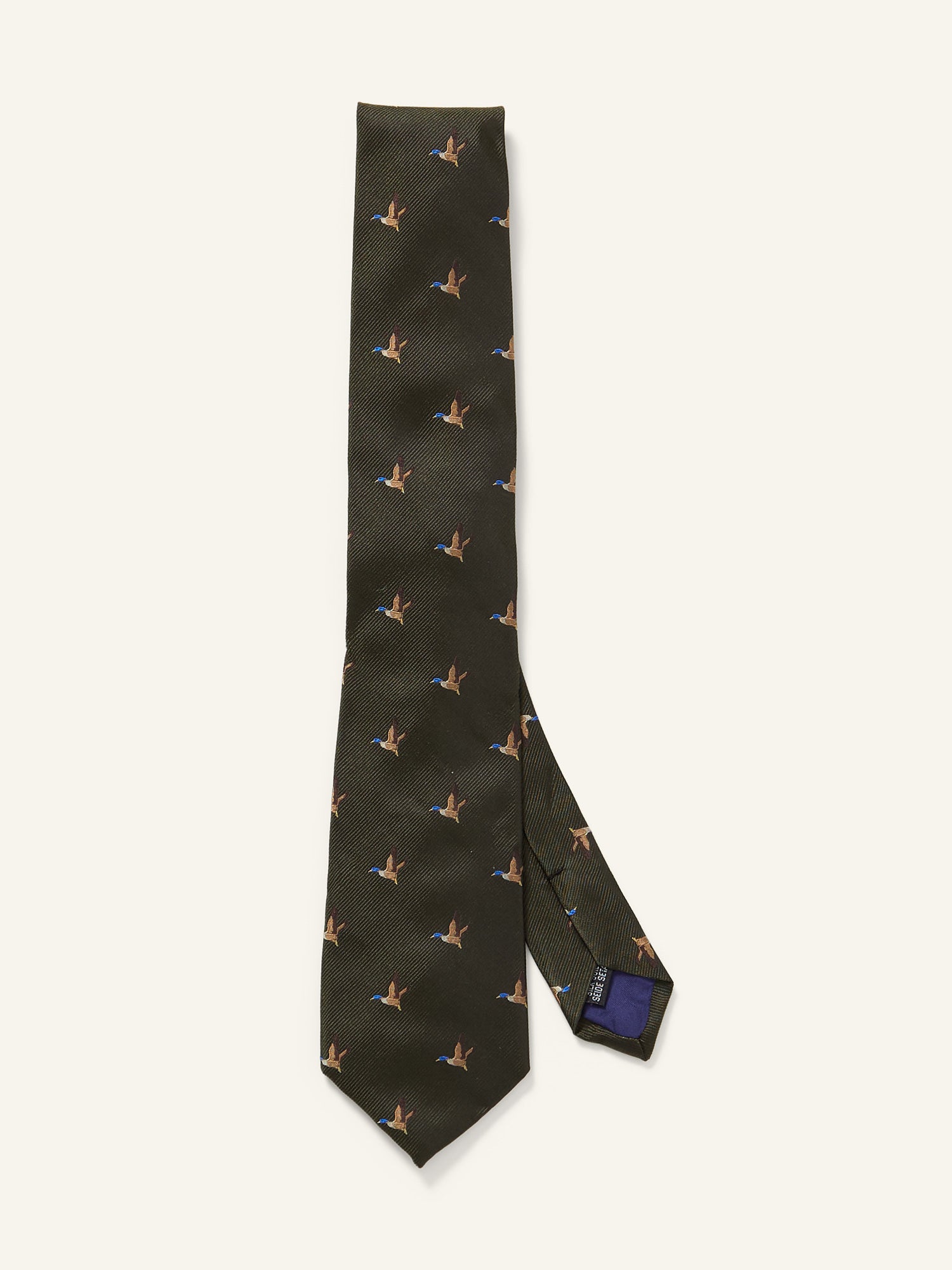 Mallard Motif Silk Tie Olive
