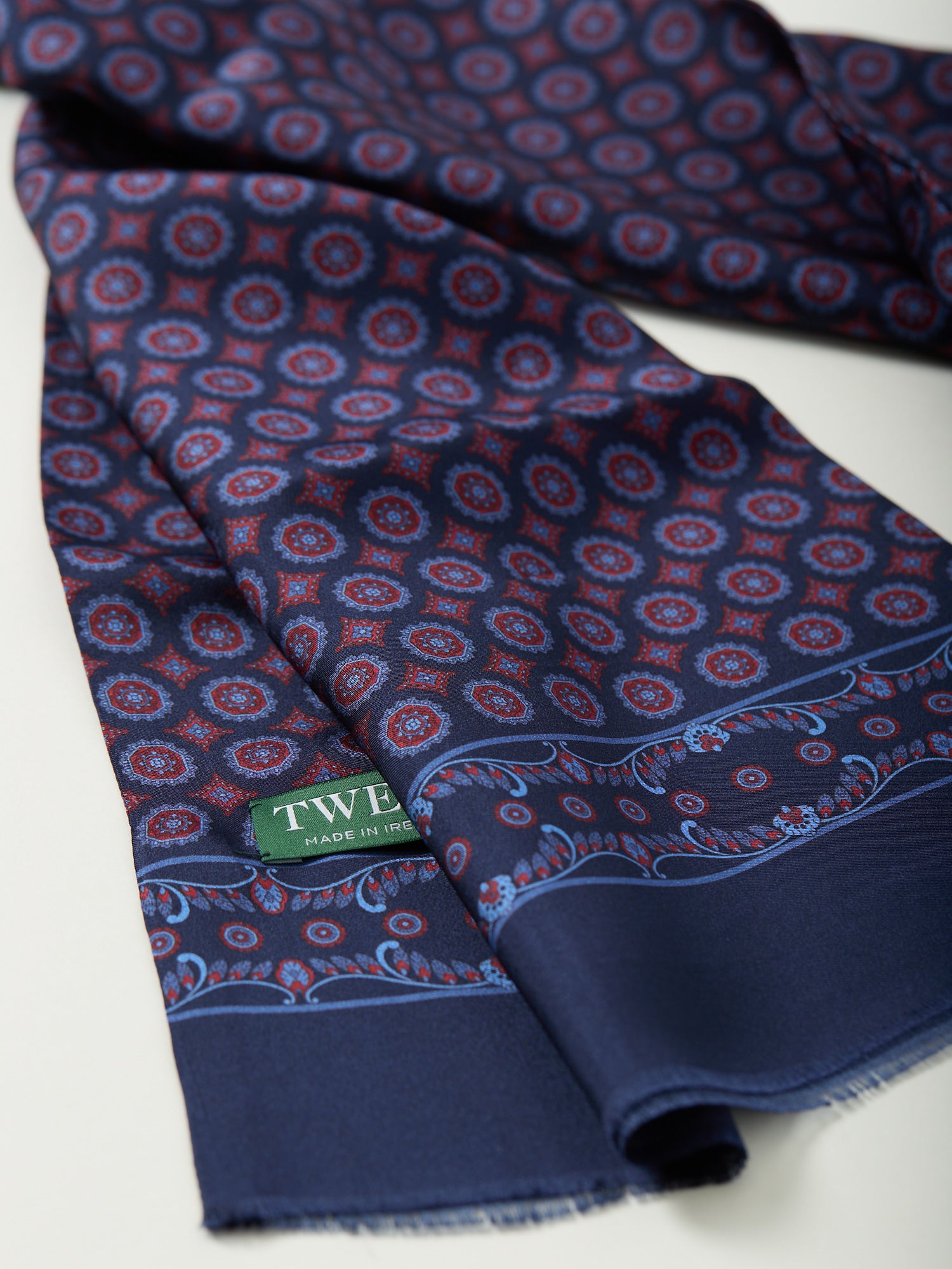 Medallion Print Silk Dress Scarf Navy