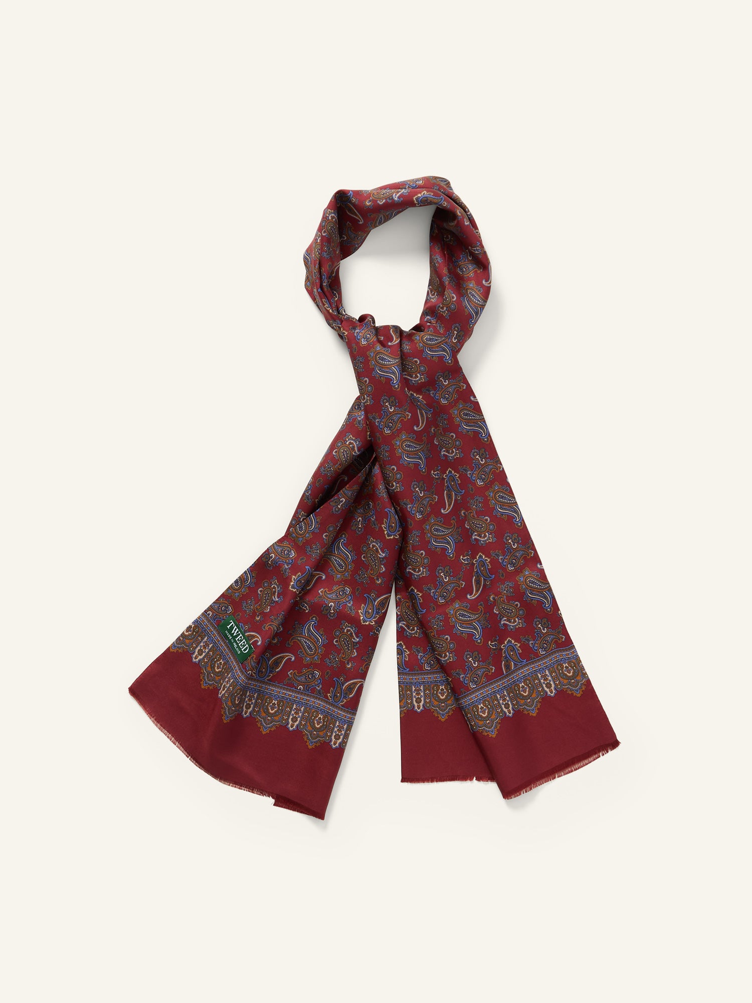 Tweed Paisley Print Silk Dress Scarf Burgundy Tweed Paisley Print Silk Dress Scarf Burgundy