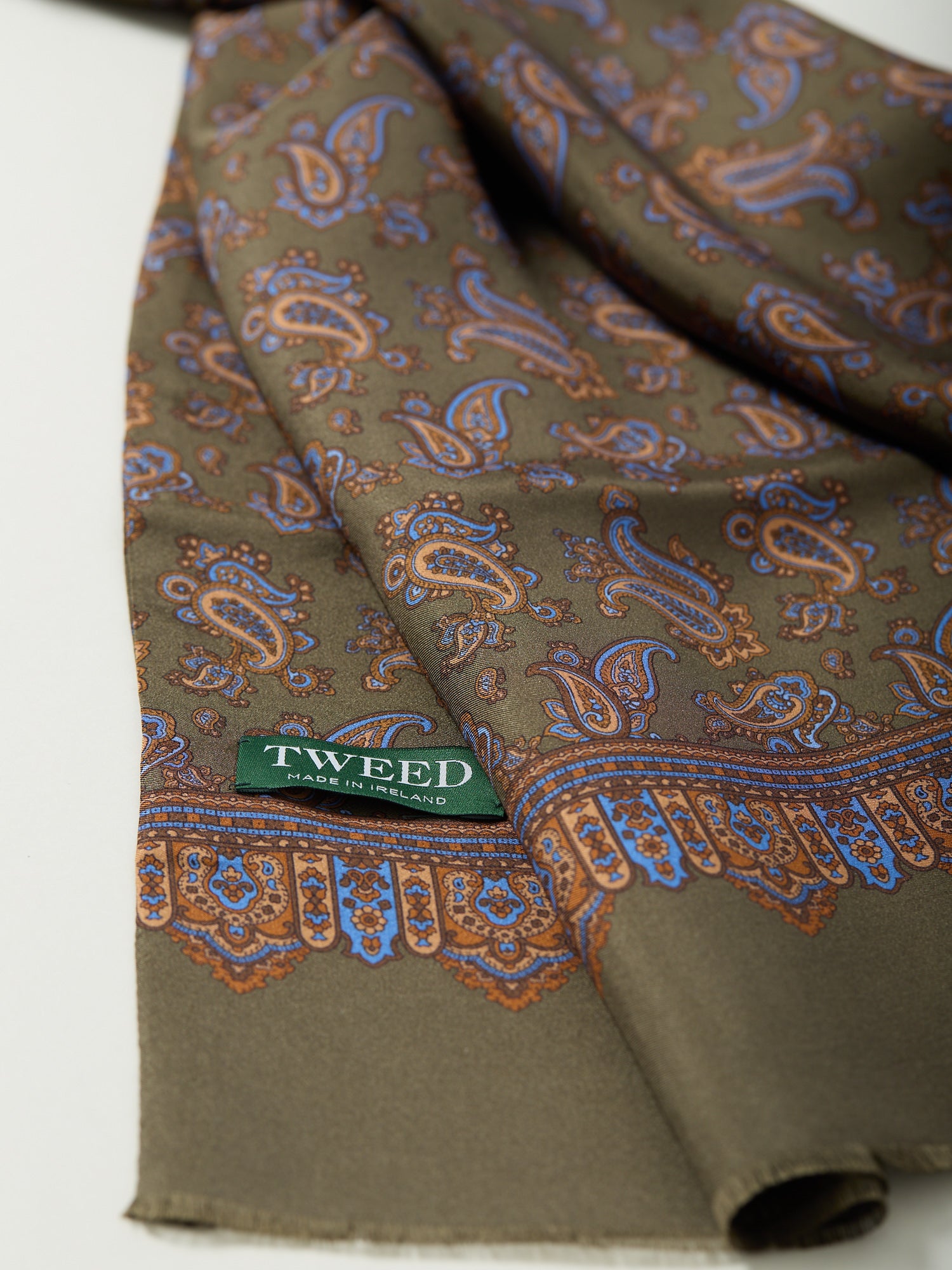 Paisley Print Silk Dress Scarf Olive