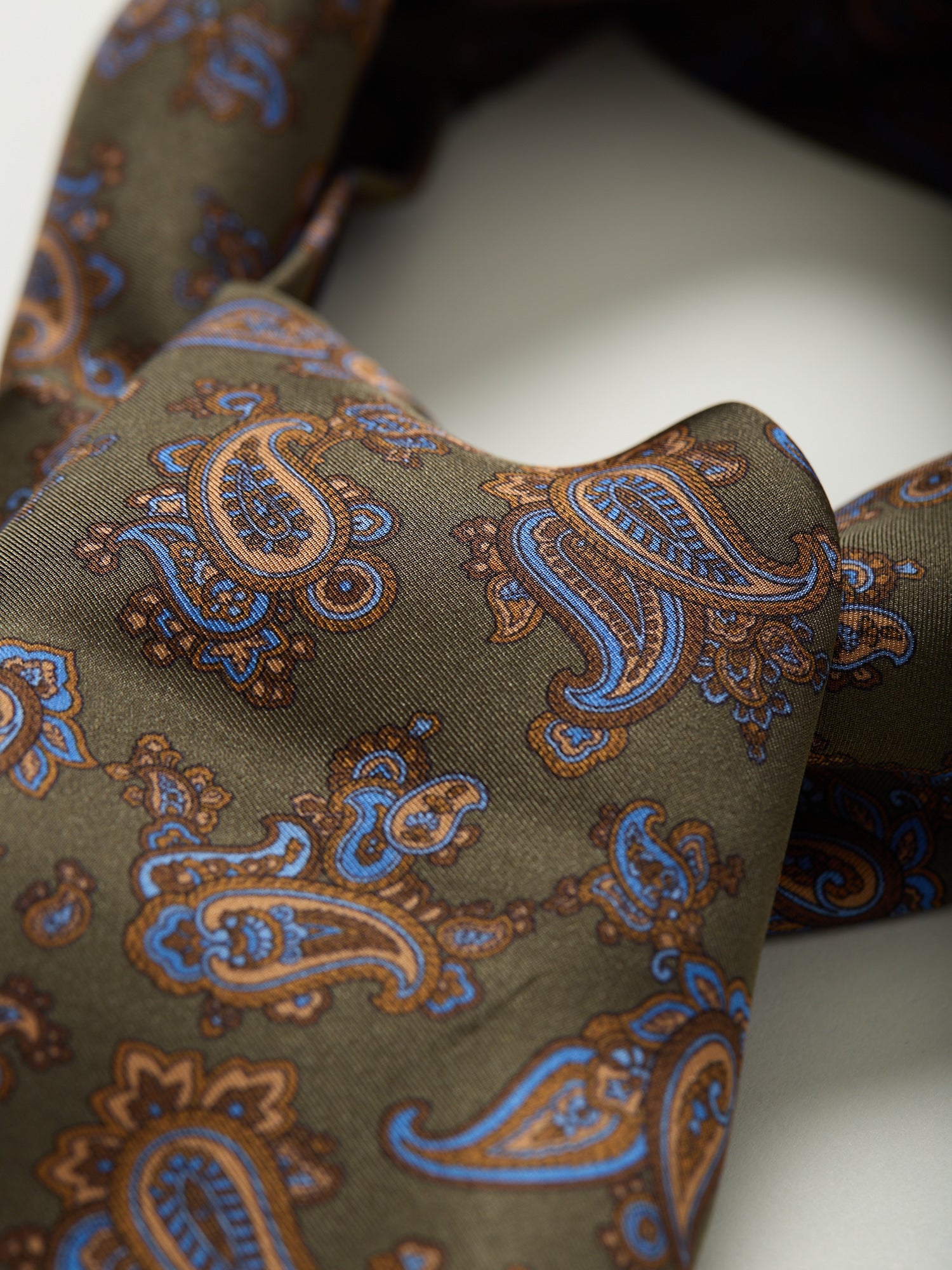 Paisley Print Silk Dress Scarf Olive