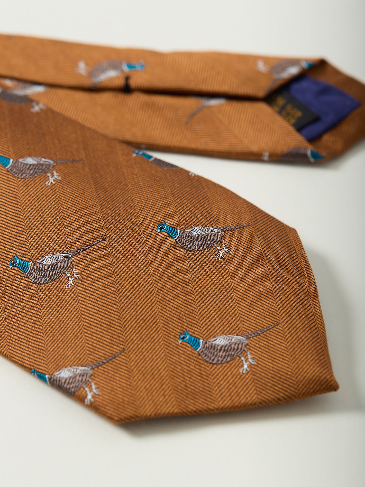 Pheasant Motif Wool/Silk Tie Gold
