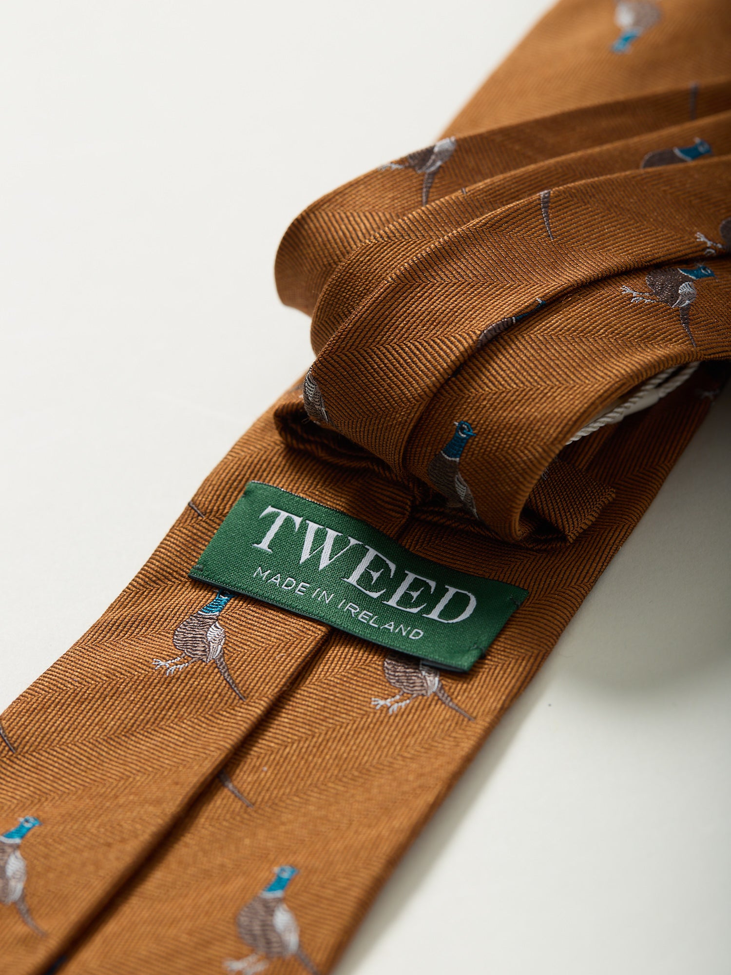 Pheasant Motif Wool/Silk Tie Gold
