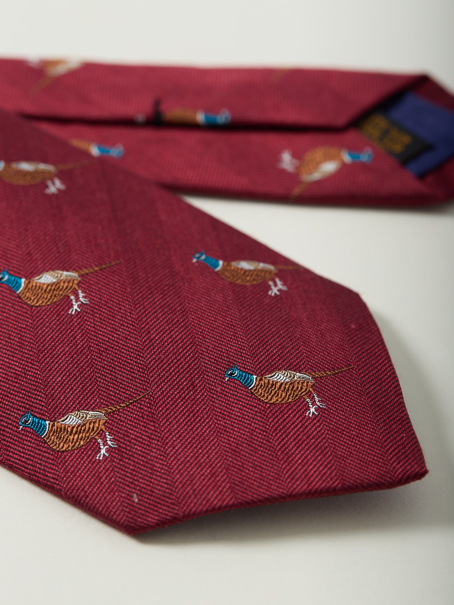 Pheasant Motif Wool/Silk Tie Red