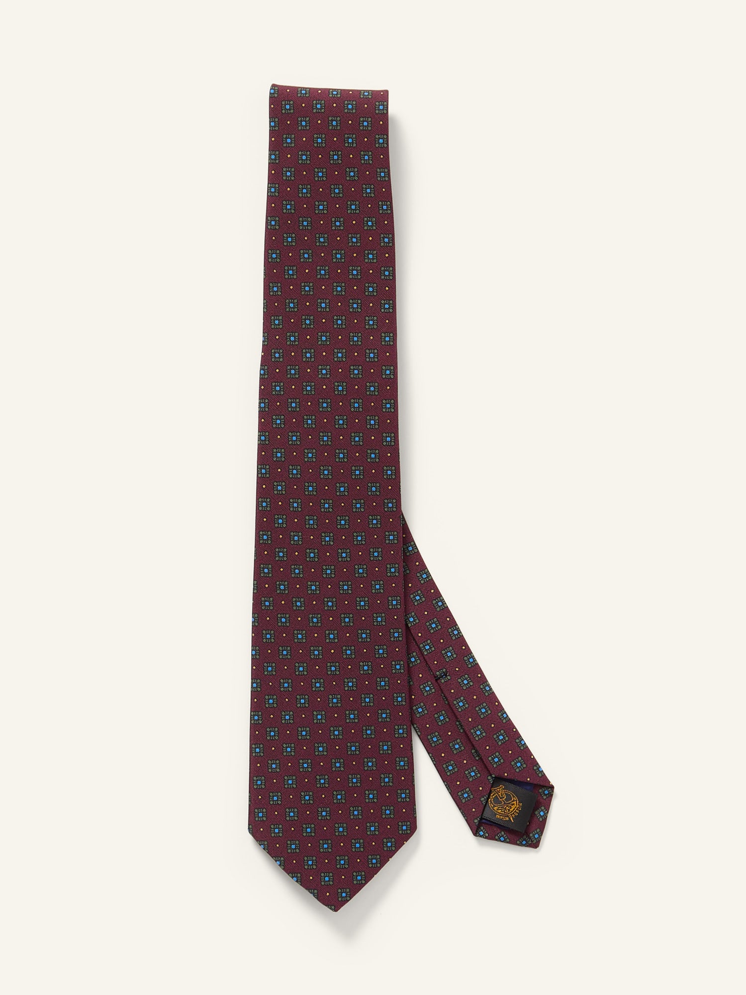 Square Print Royal Irish Poplin Tie Burgundy