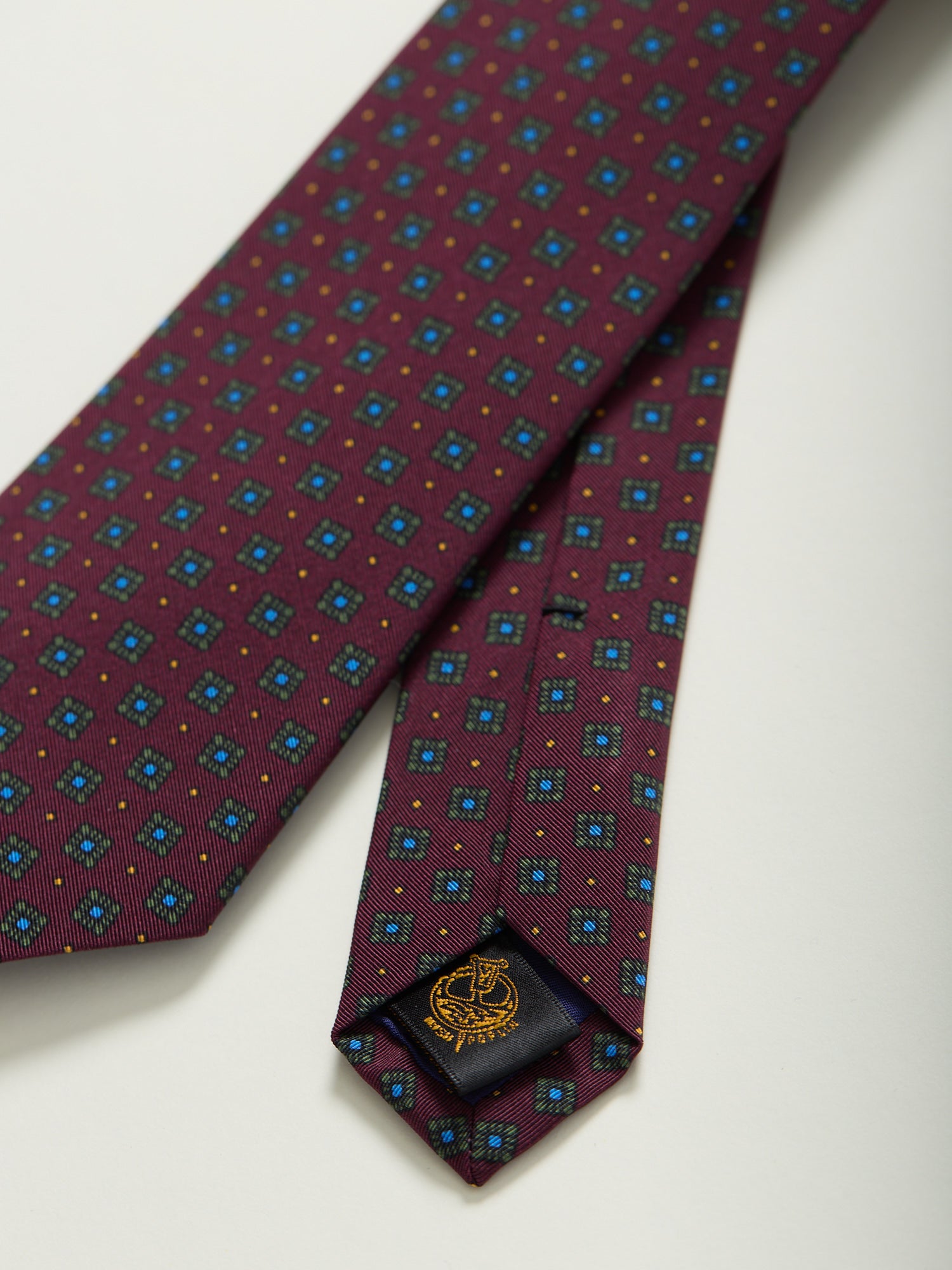Square Print Royal Irish Poplin Tie Burgundy