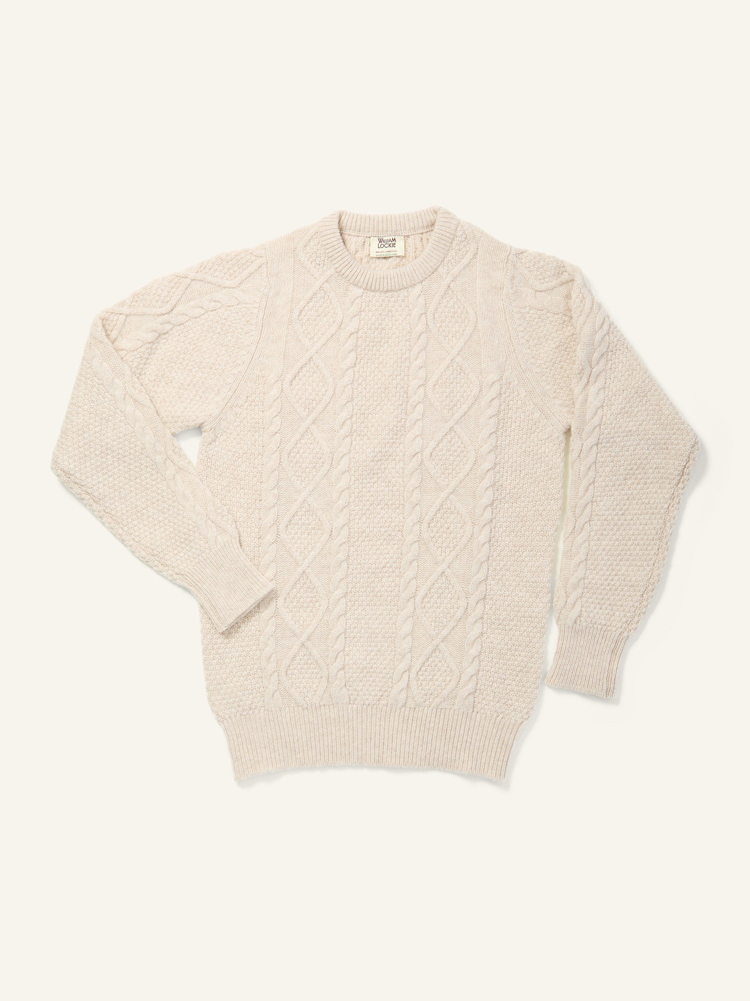 4-Ply Lambswool Aran Crew Neck Linen
