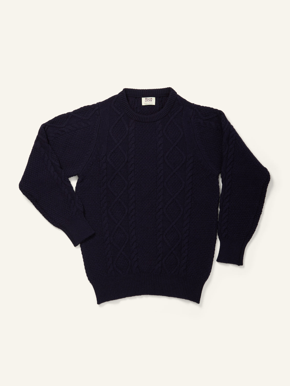 William Lockie 4-Ply Lambswool Aran Crew Neck Navy