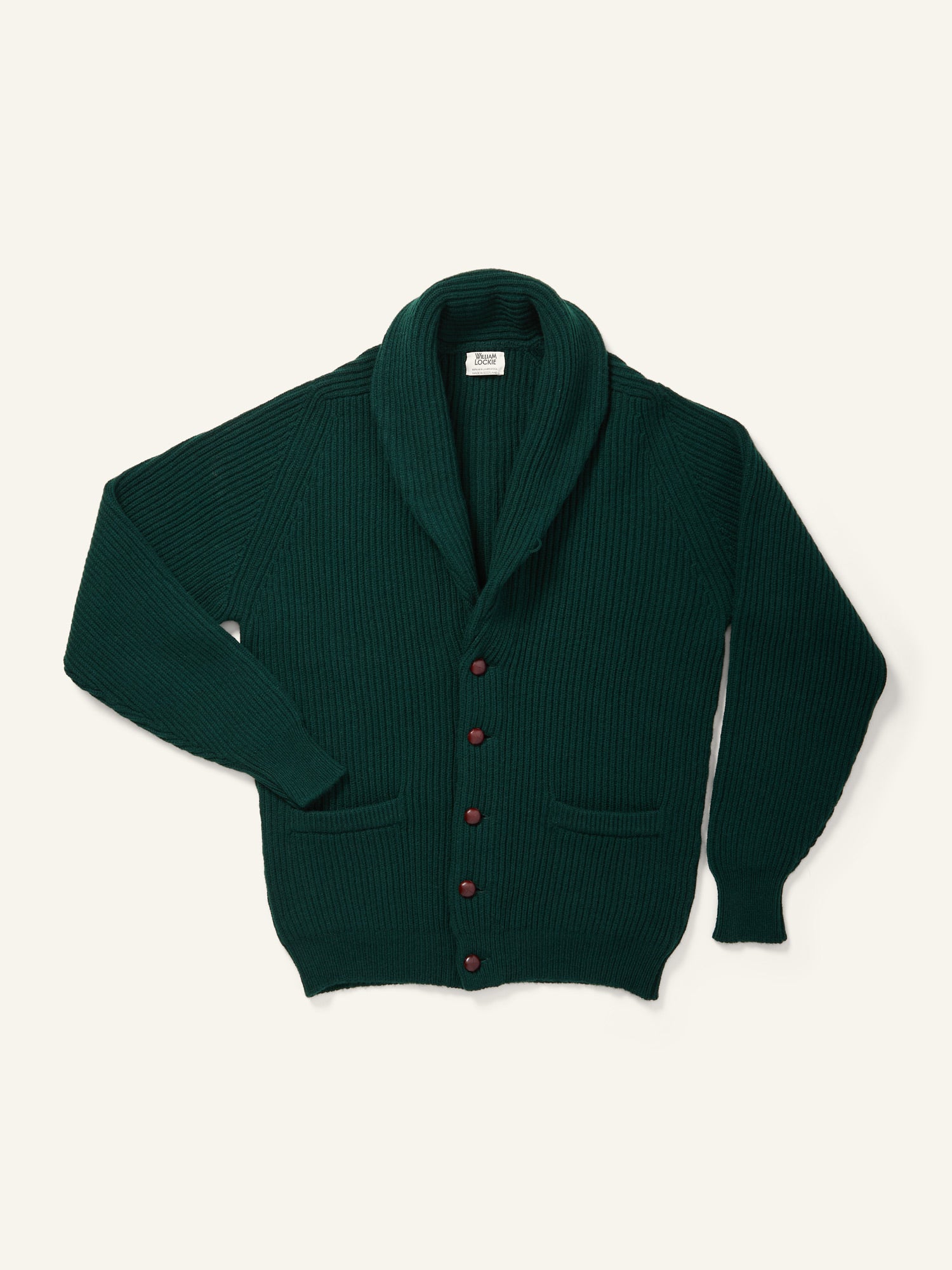 Lambswool Shawl Collar Cardigan Tartan Green