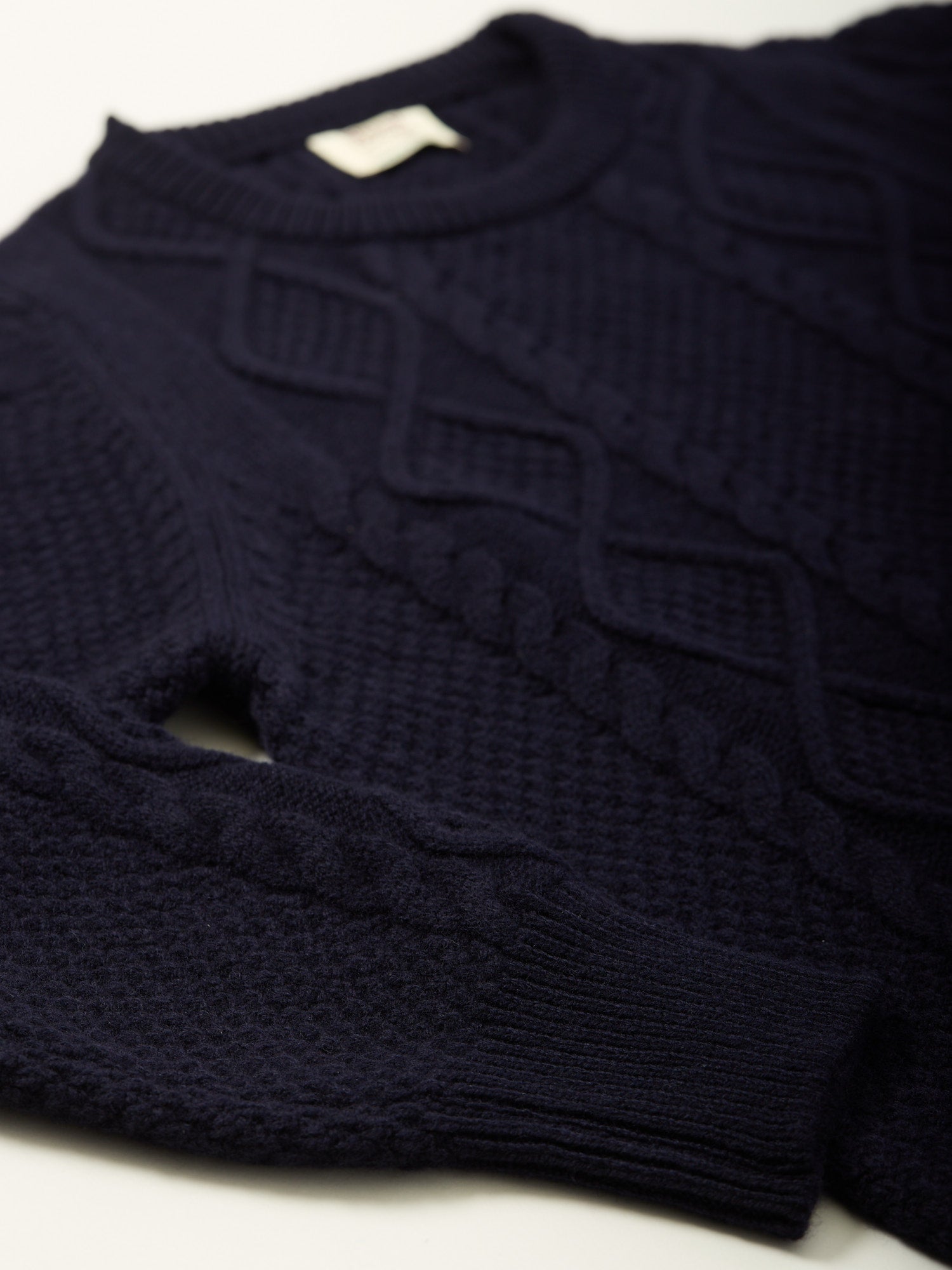 4-Ply Lambswool Aran Crew Neck Navy