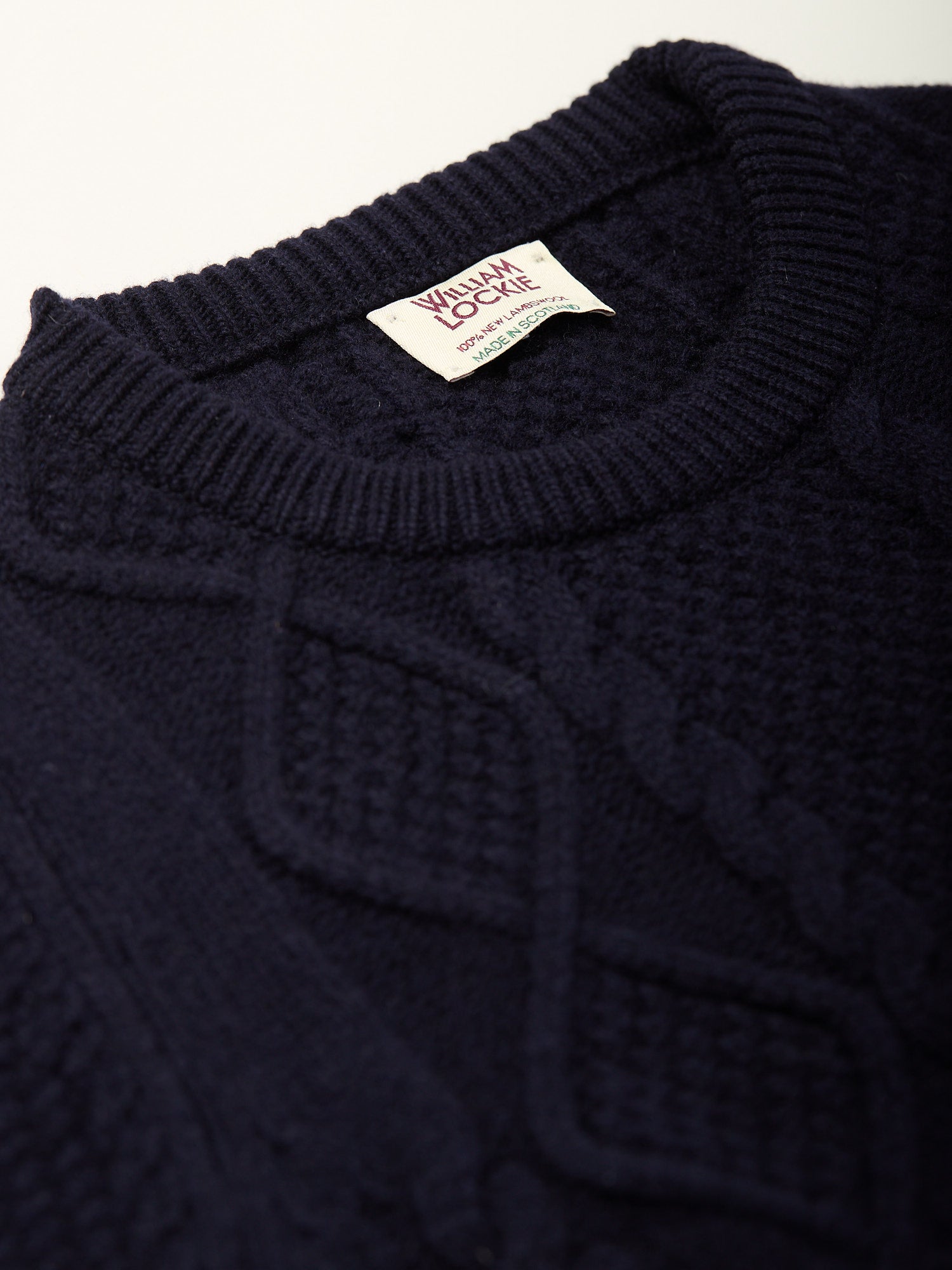 4-Ply Lambswool Aran Crew Neck Navy