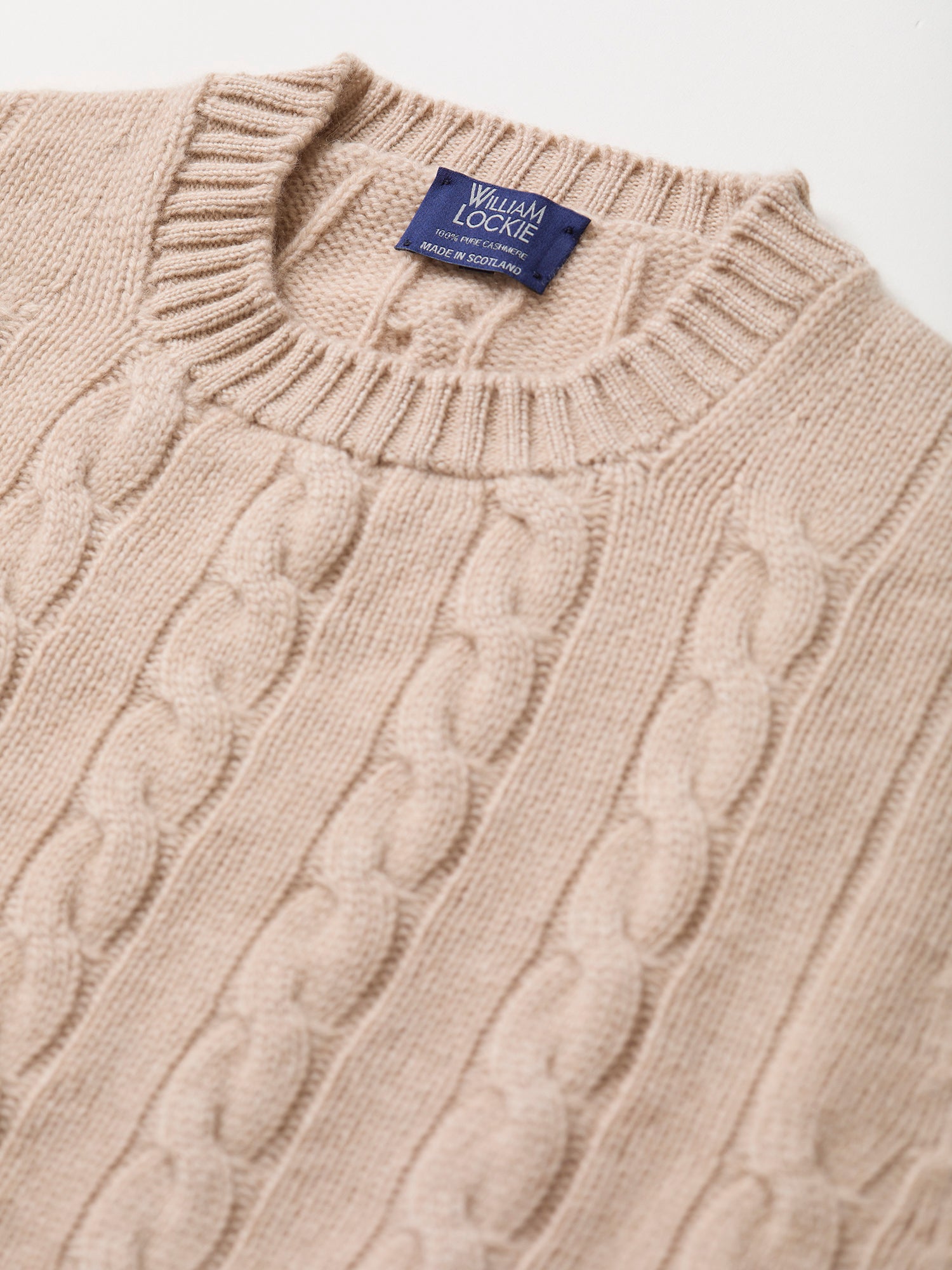 Cashmere 4-ply Crew Cable Jumper Linen