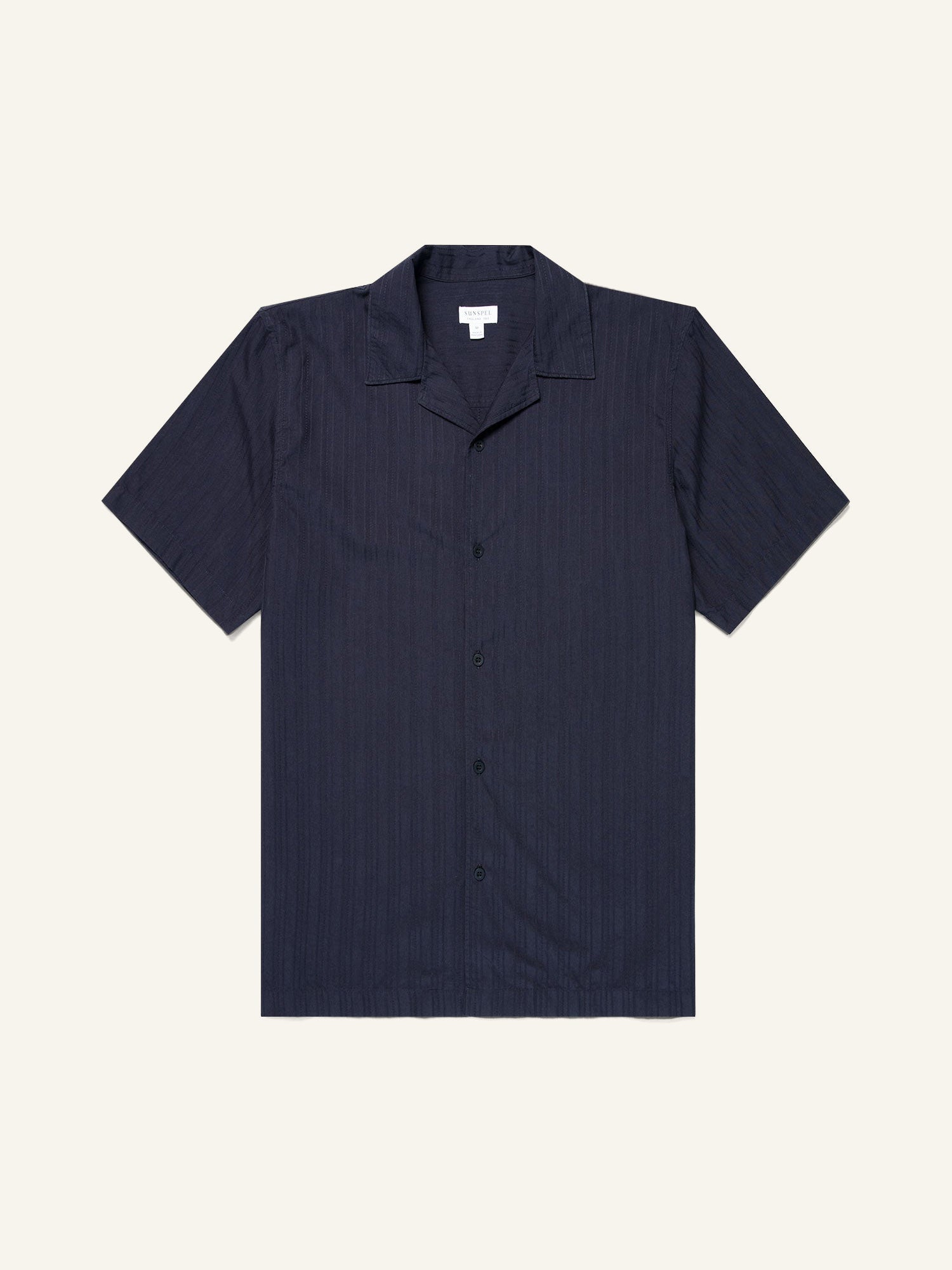Dobby Stripe Camp Collar Shirt Navy