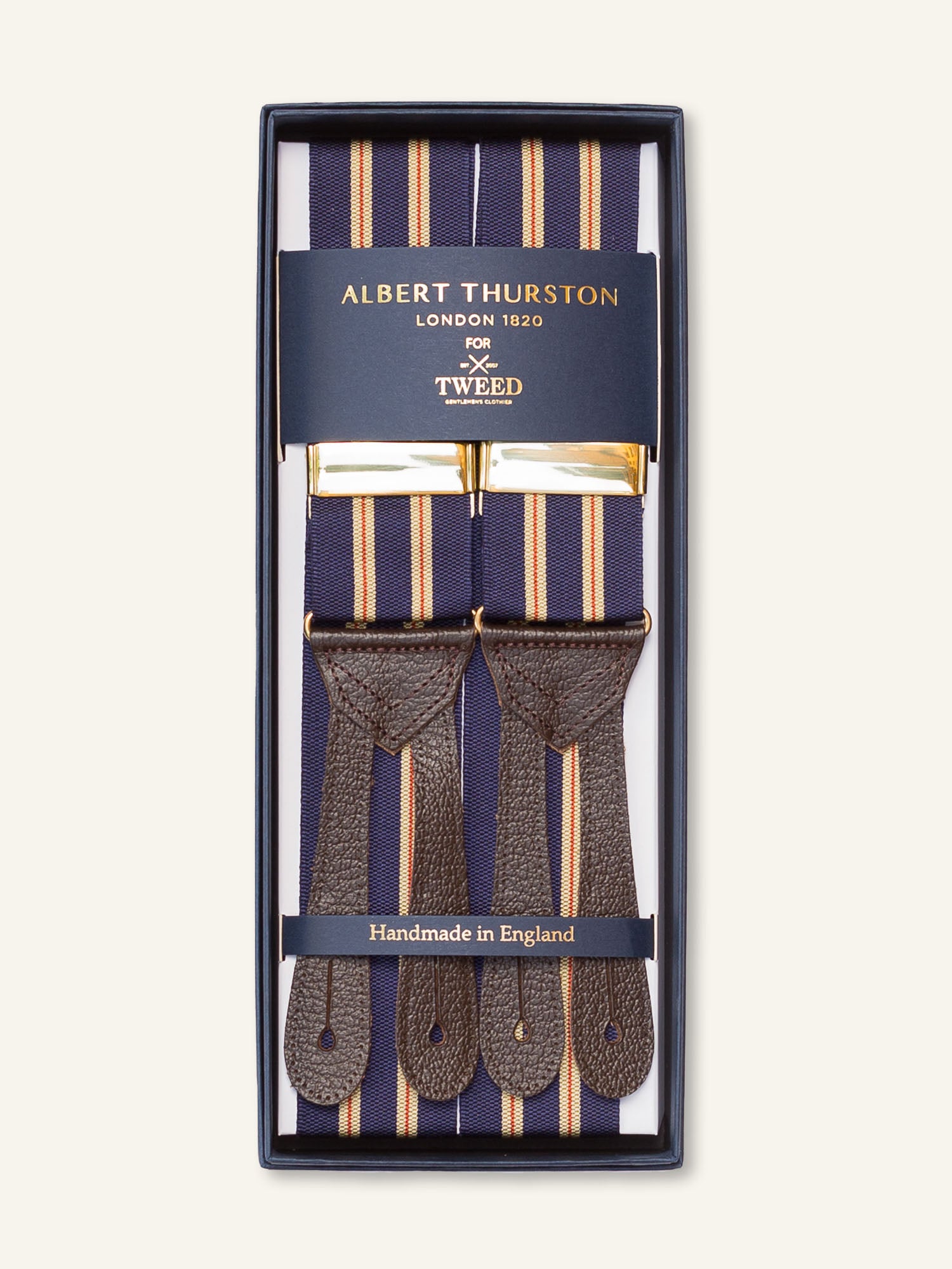 Stripe Barathea Braces Navy/Khaki/Orange