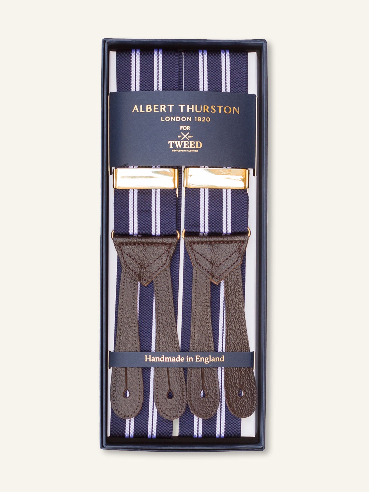 Stripe Barathea Braces Navy/White