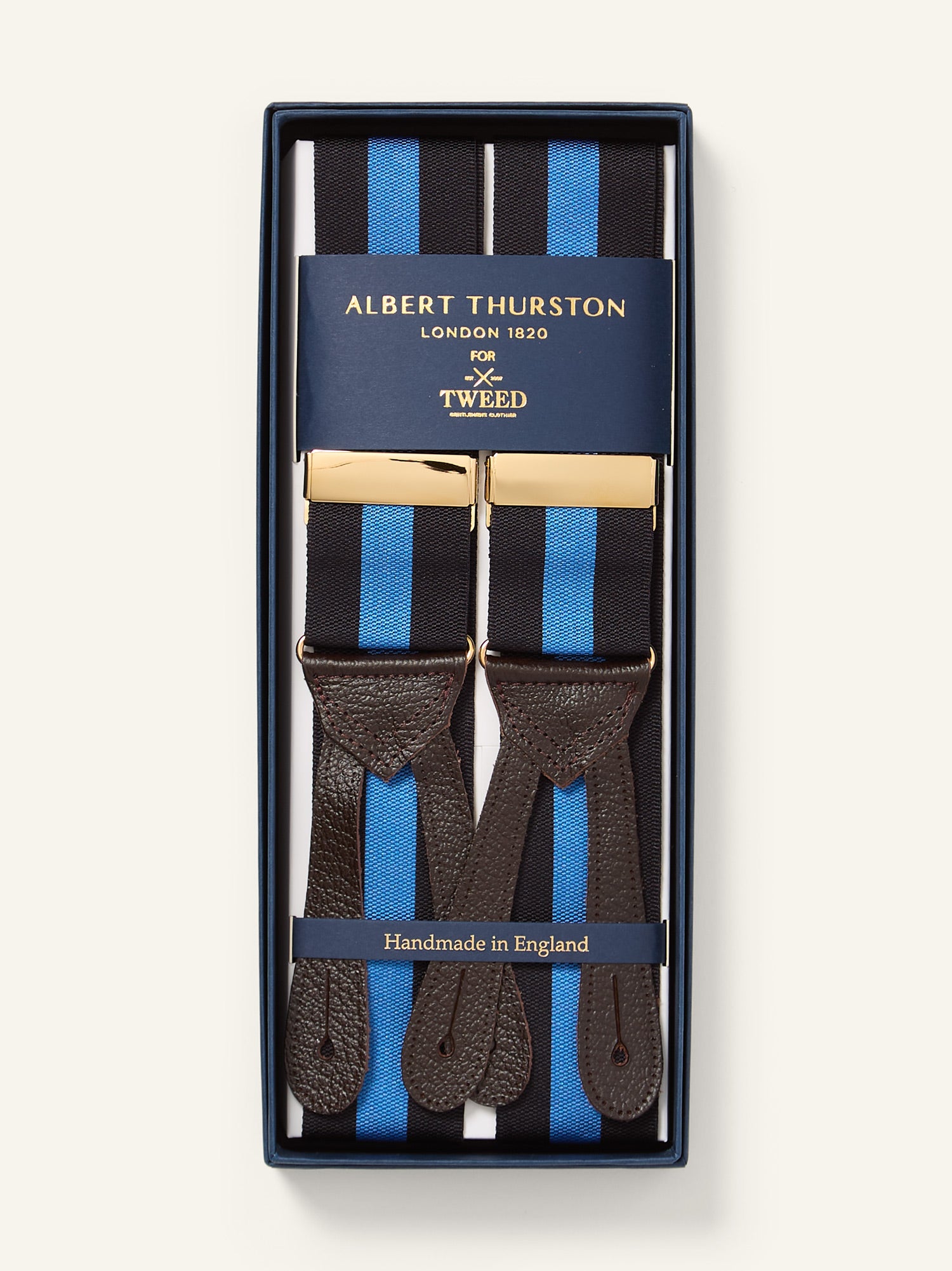 Barathea Braces Black Blue Striped