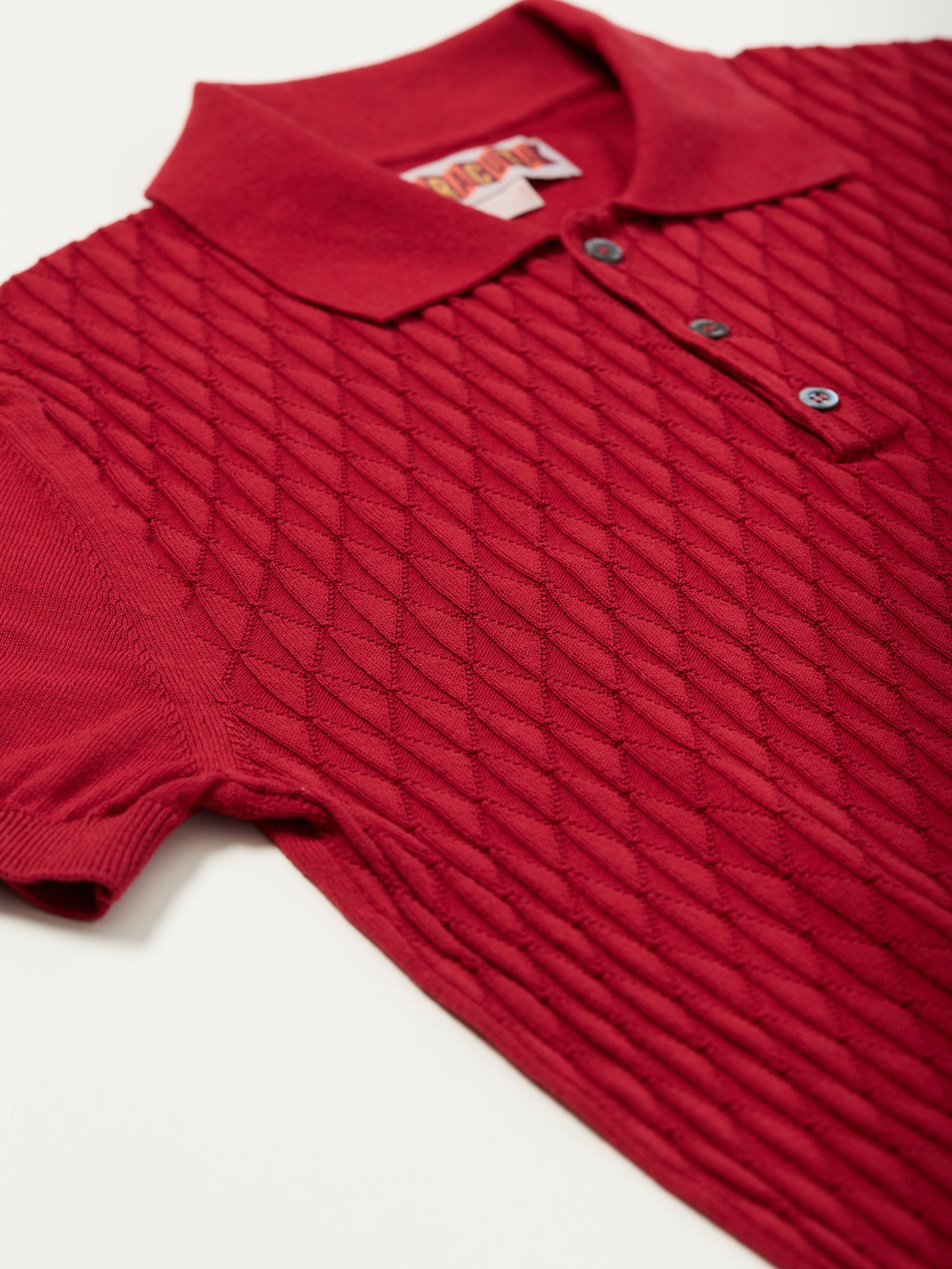 Baracuta Cotton Diamond Knit Polo Shirt Oxblood