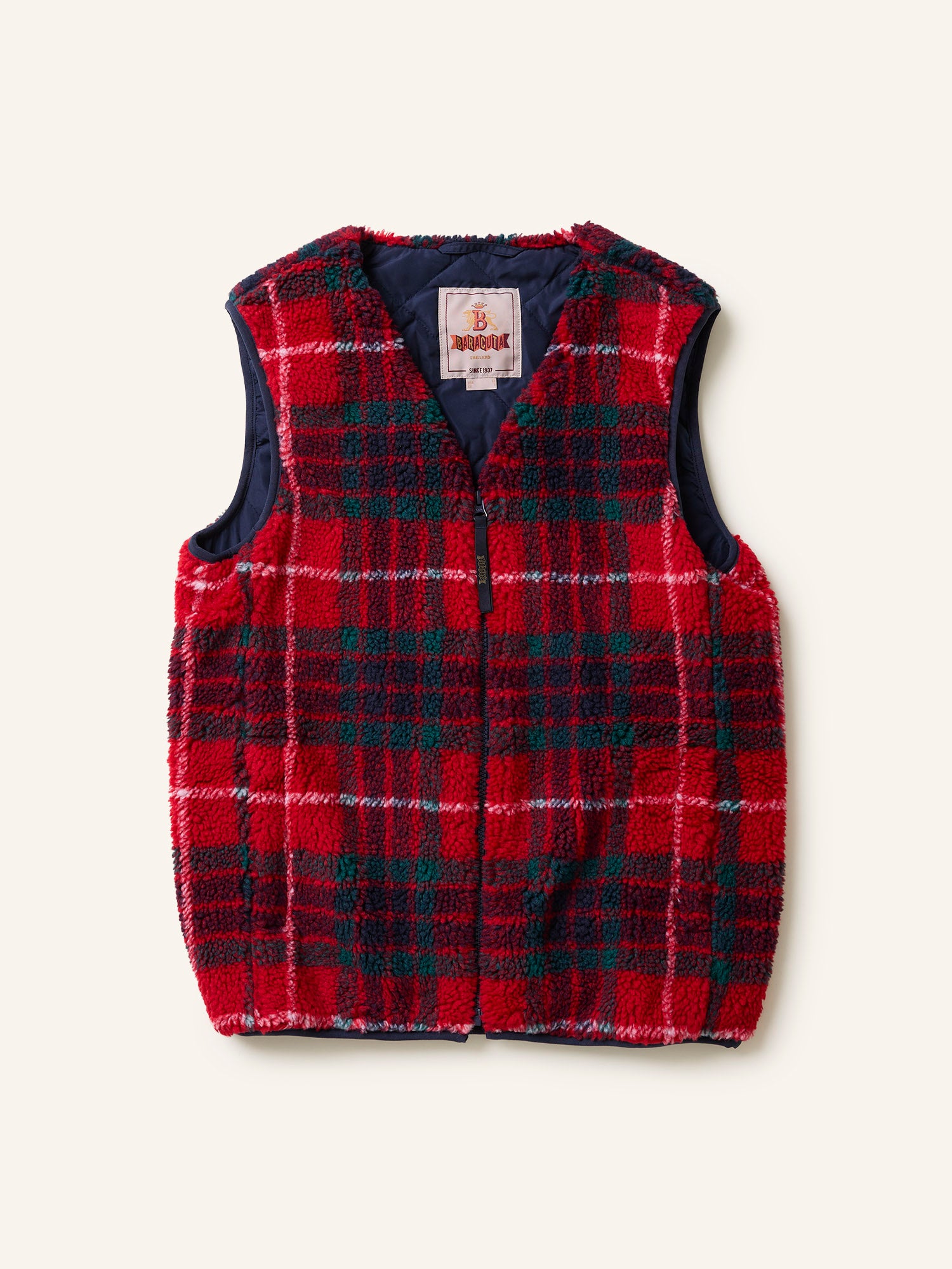 Curly Fleece Liner Vest Tartan Red