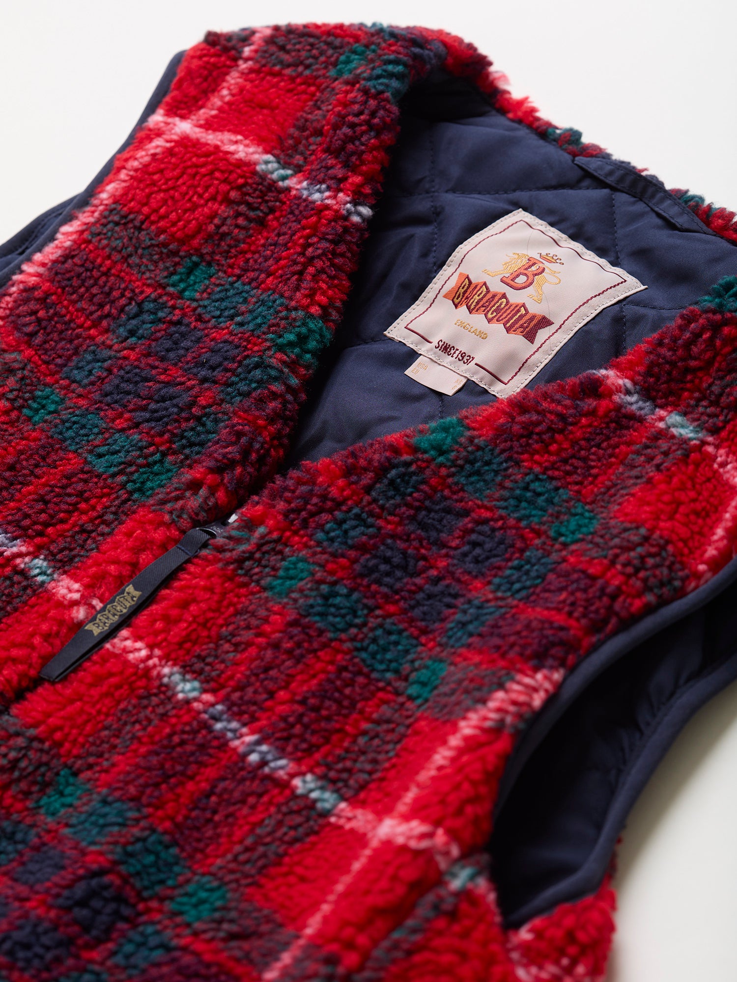 Curly Fleece Liner Vest Tartan Red