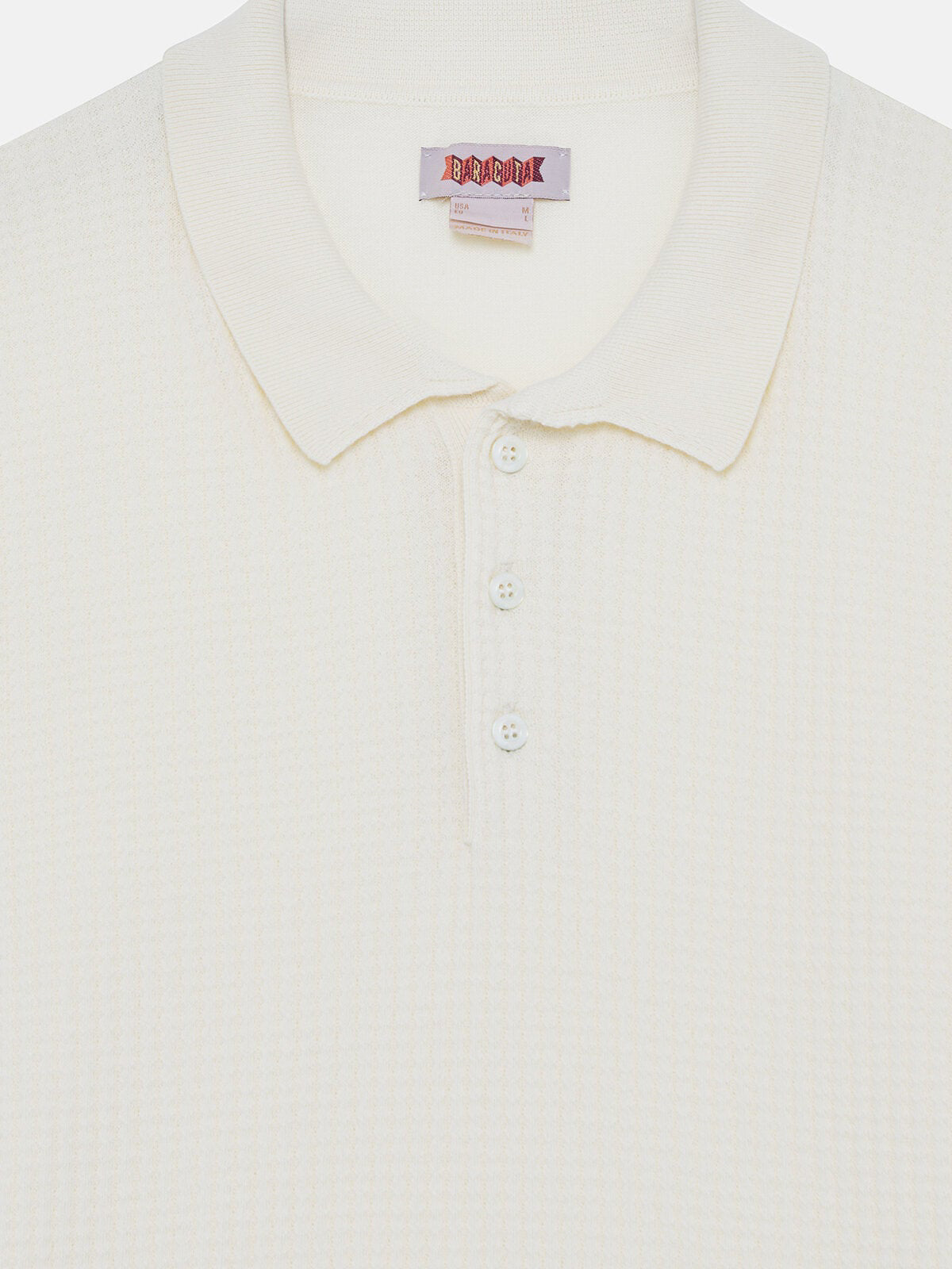 Waffle Knit Cotton Polo Shirt Ivory