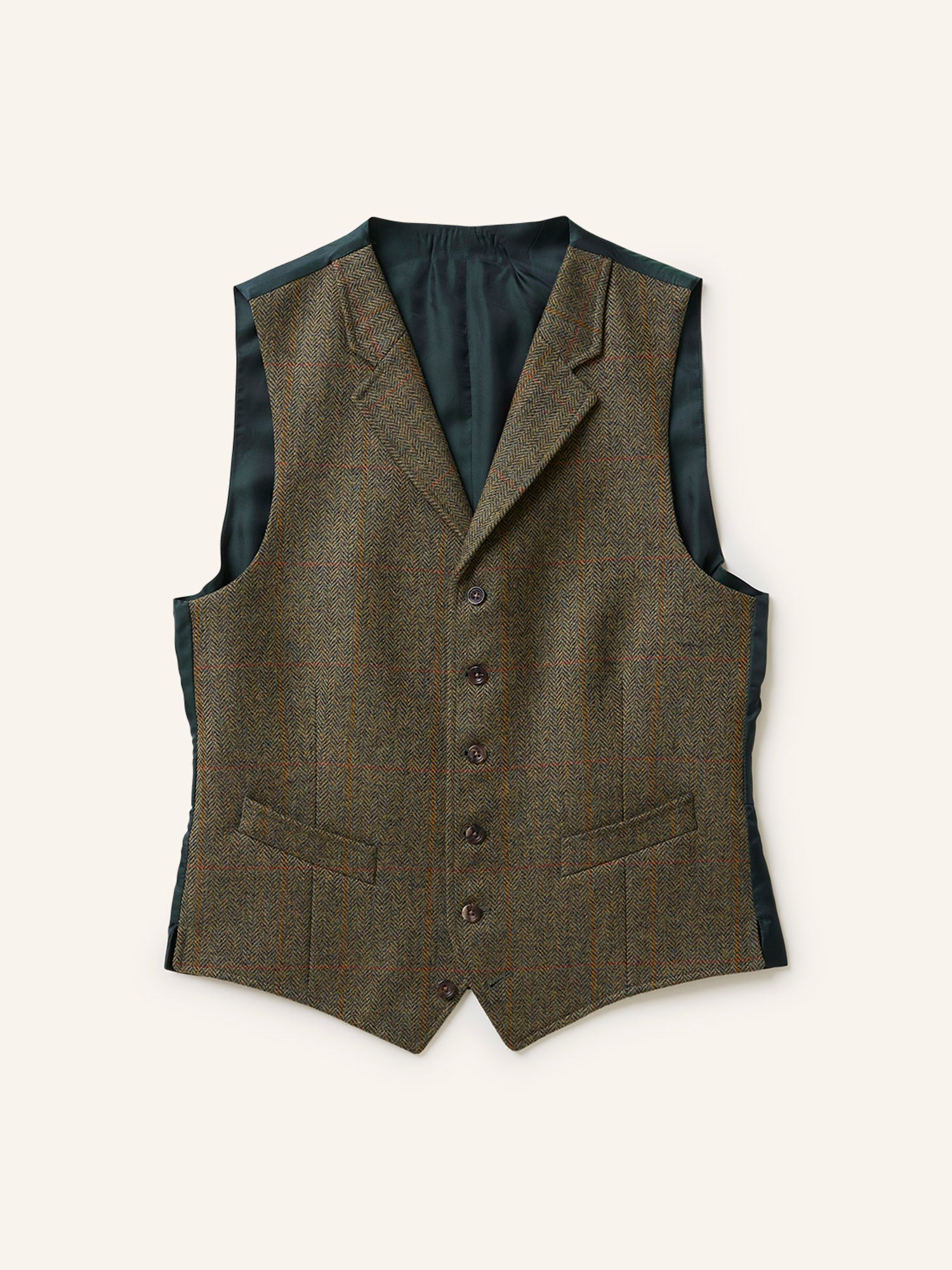 3-Piece Tweed Suit Green HB Windowpane