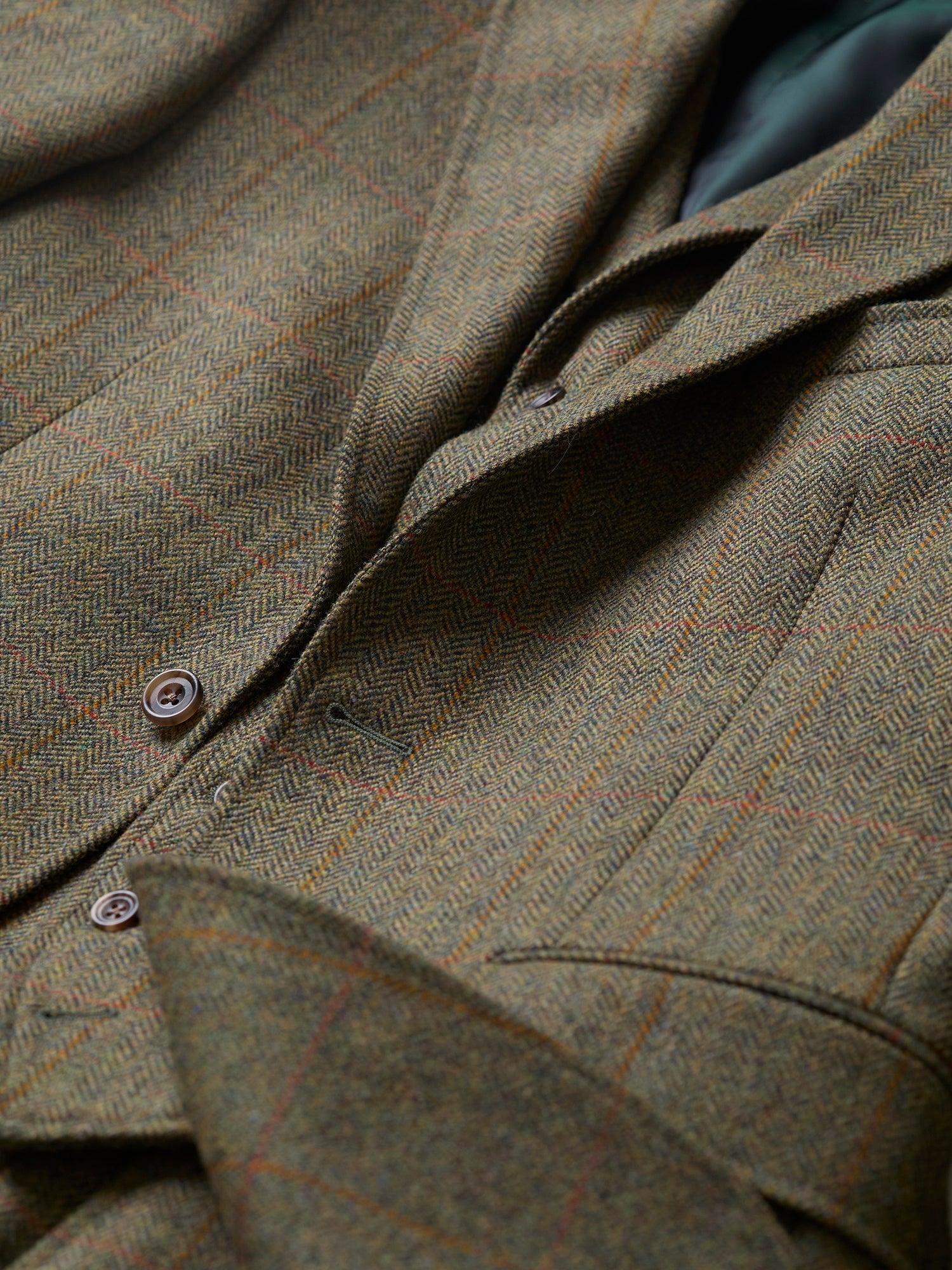 3-Piece Tweed Suit Green HB Windowpane