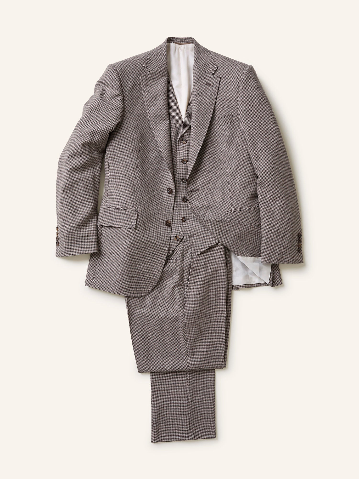 3-Piece Wosted Suit Puppytooth Beige