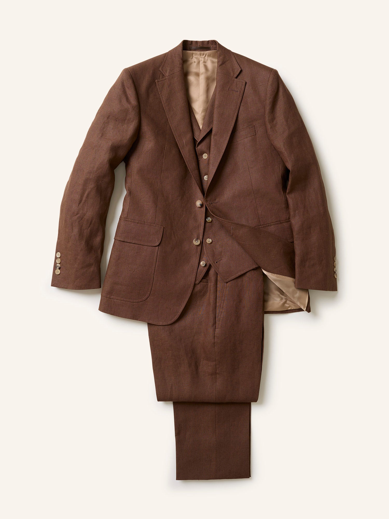 3-piece Tropical Irish Linen Suit Golden Brown