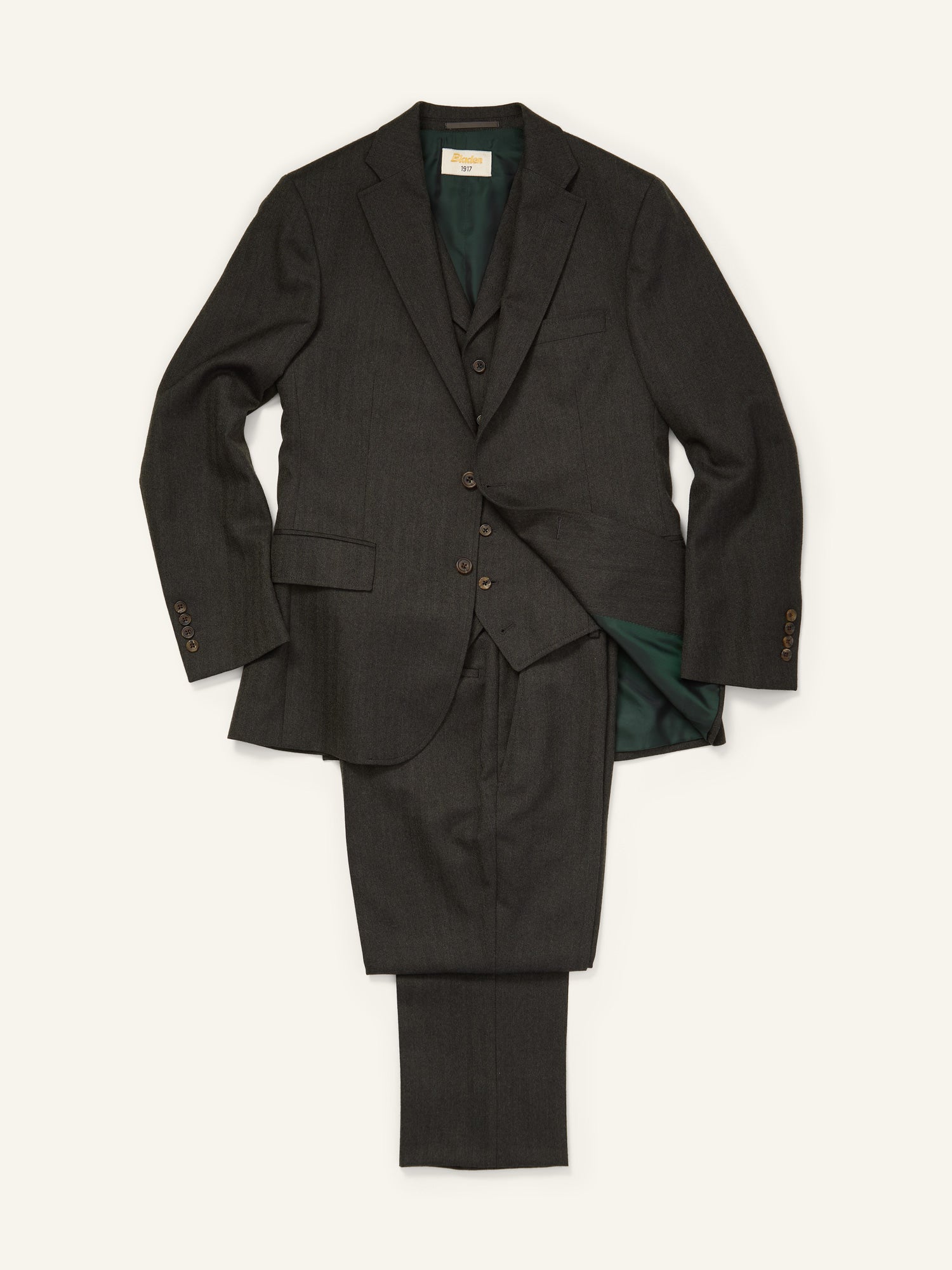 3-Piece Worsted HB Suit Dark Green