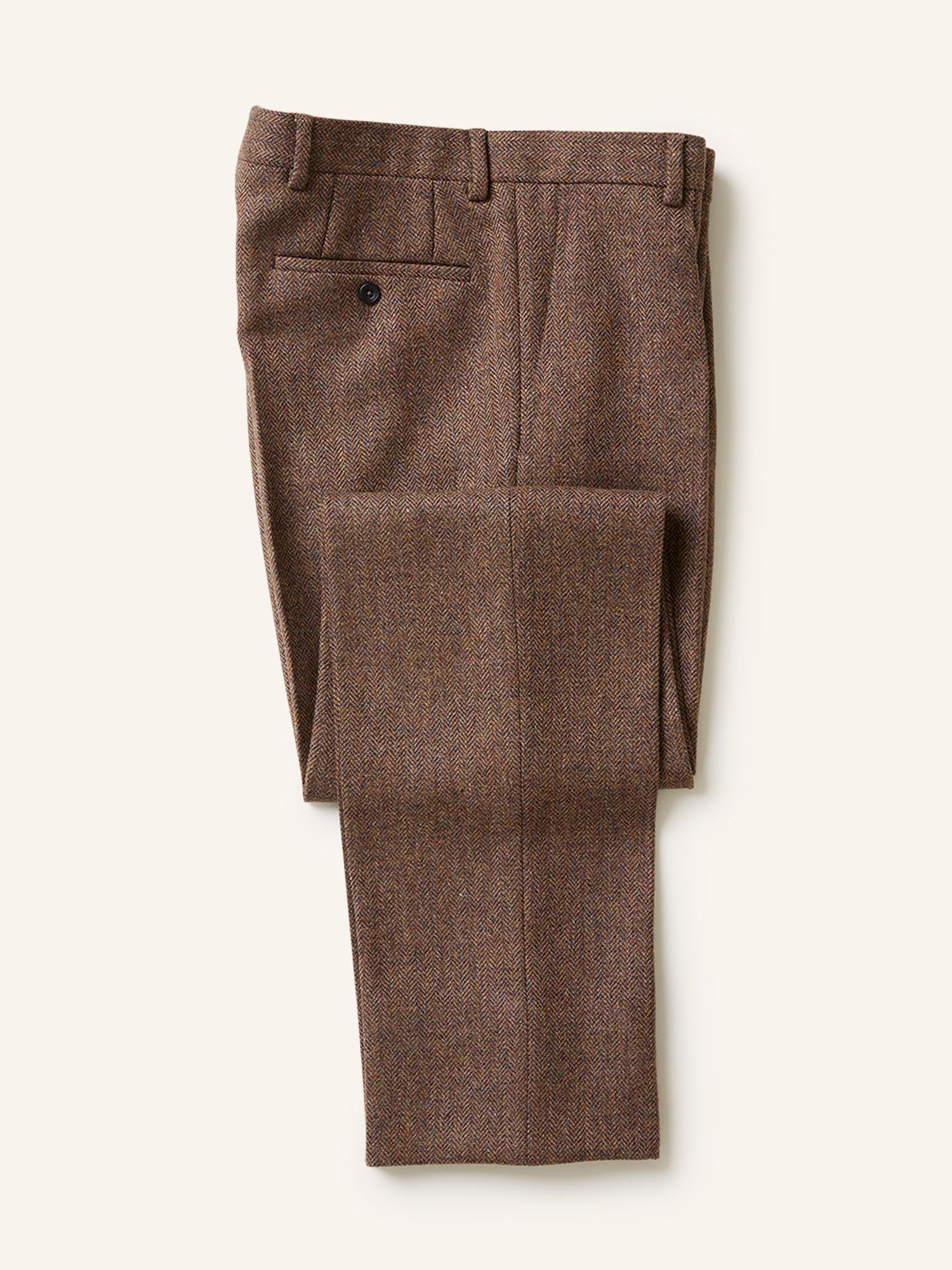 Colkirk Herringbone Tweed Pleated Trousers Brown