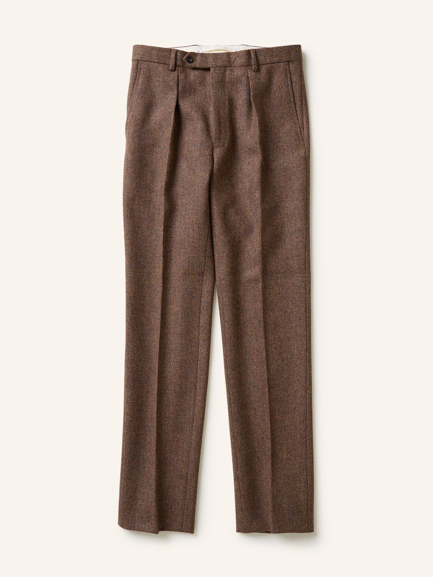 Colkirk Herringbone Tweed Pleated Trousers Brown