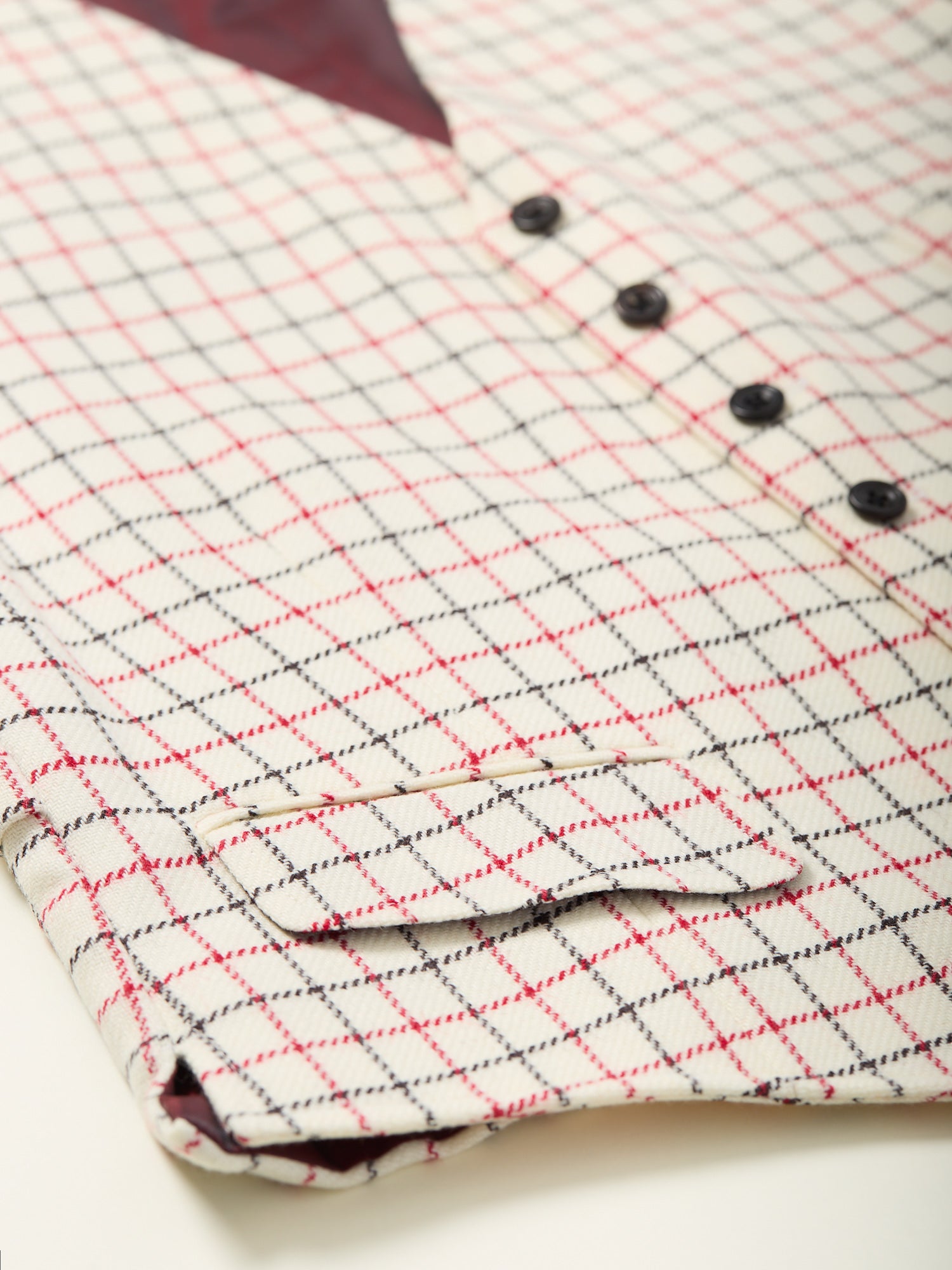 Horsey Wool Tattersal Waistcoat Ecru/Red/Black