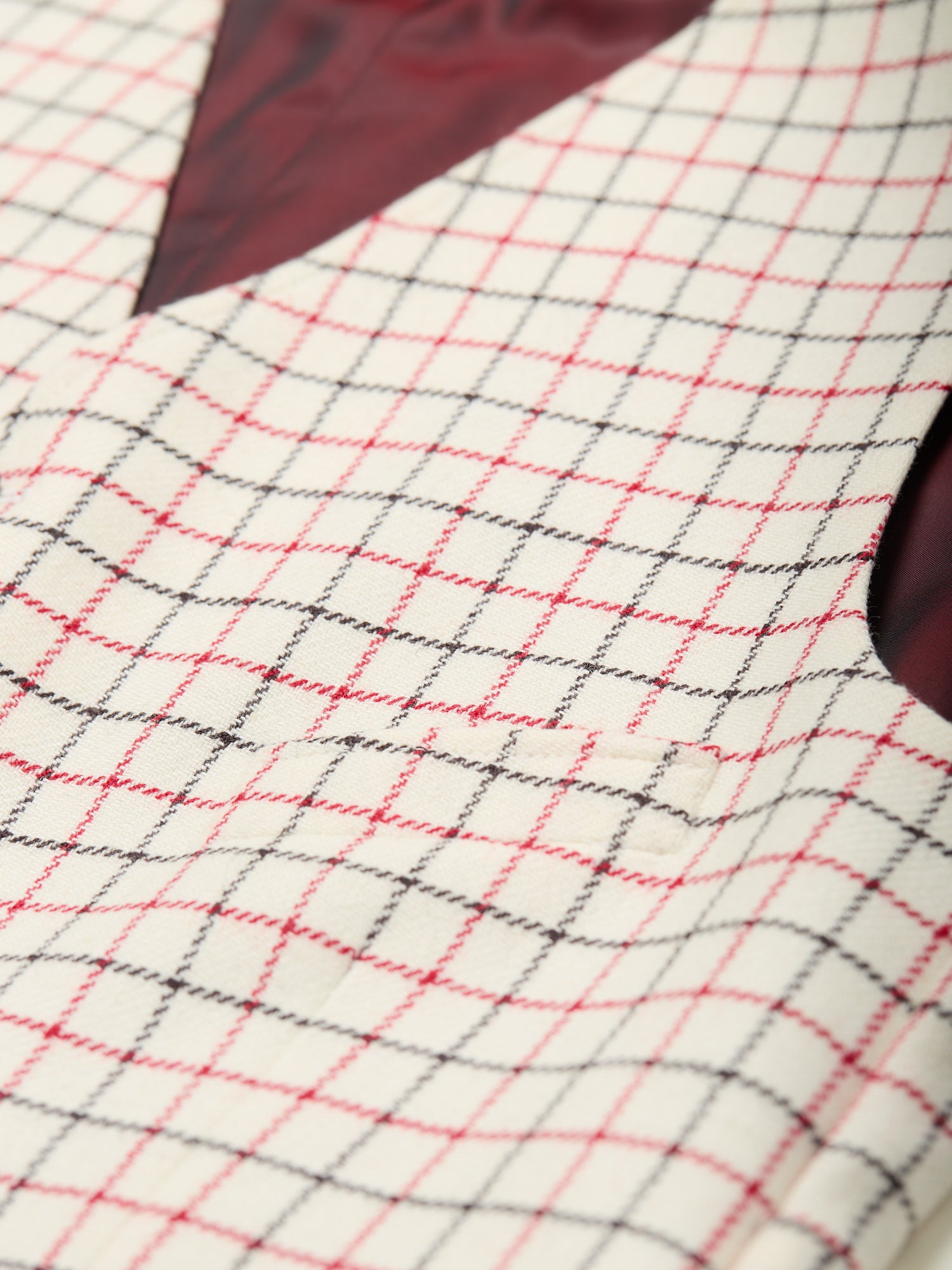 Horsey Wool Tattersal Waistcoat Ecru/Red/Black