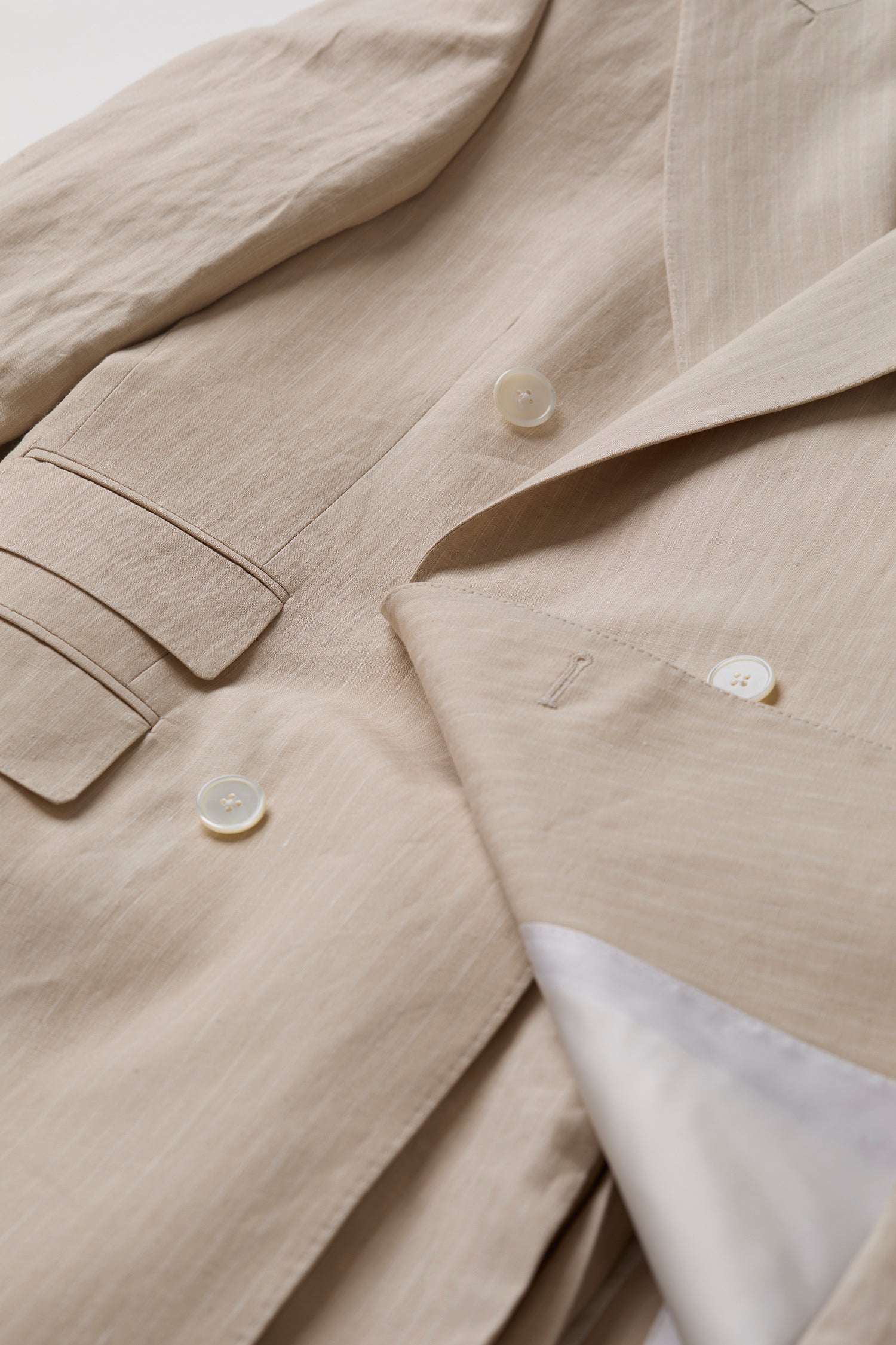 Irish Linen DB Suit Beige Pinstripe