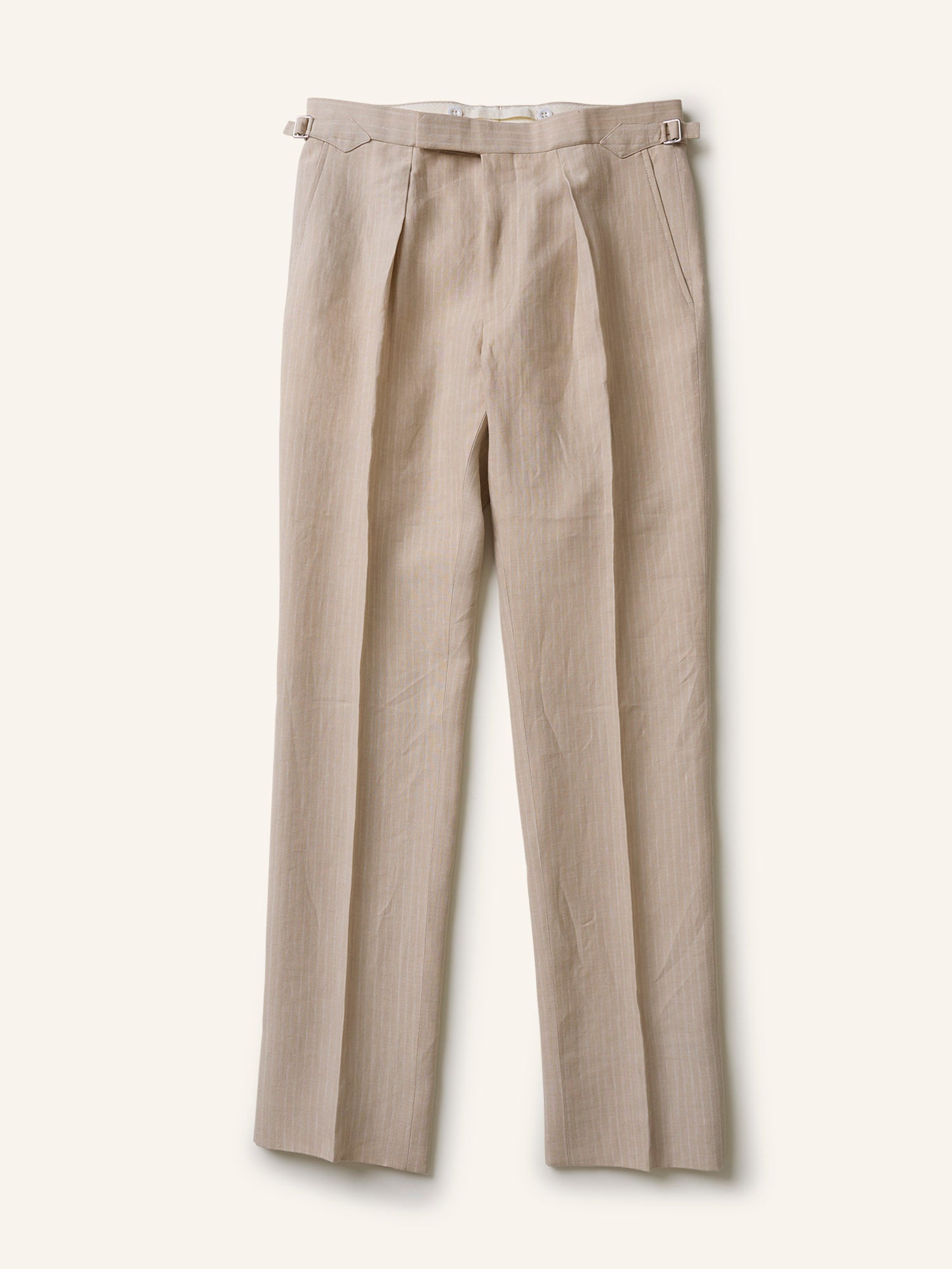 Irish Linen DB Suit Beige Pinstripe