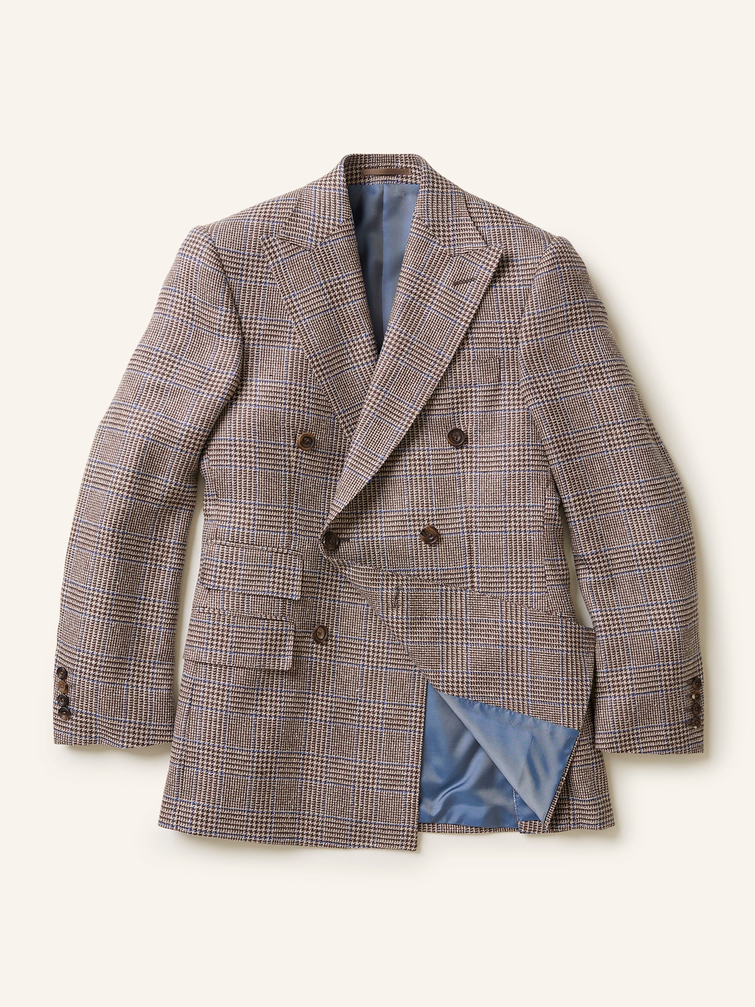 Shelton Wool/Linen/Silk DB Jacket Beige Glencheck