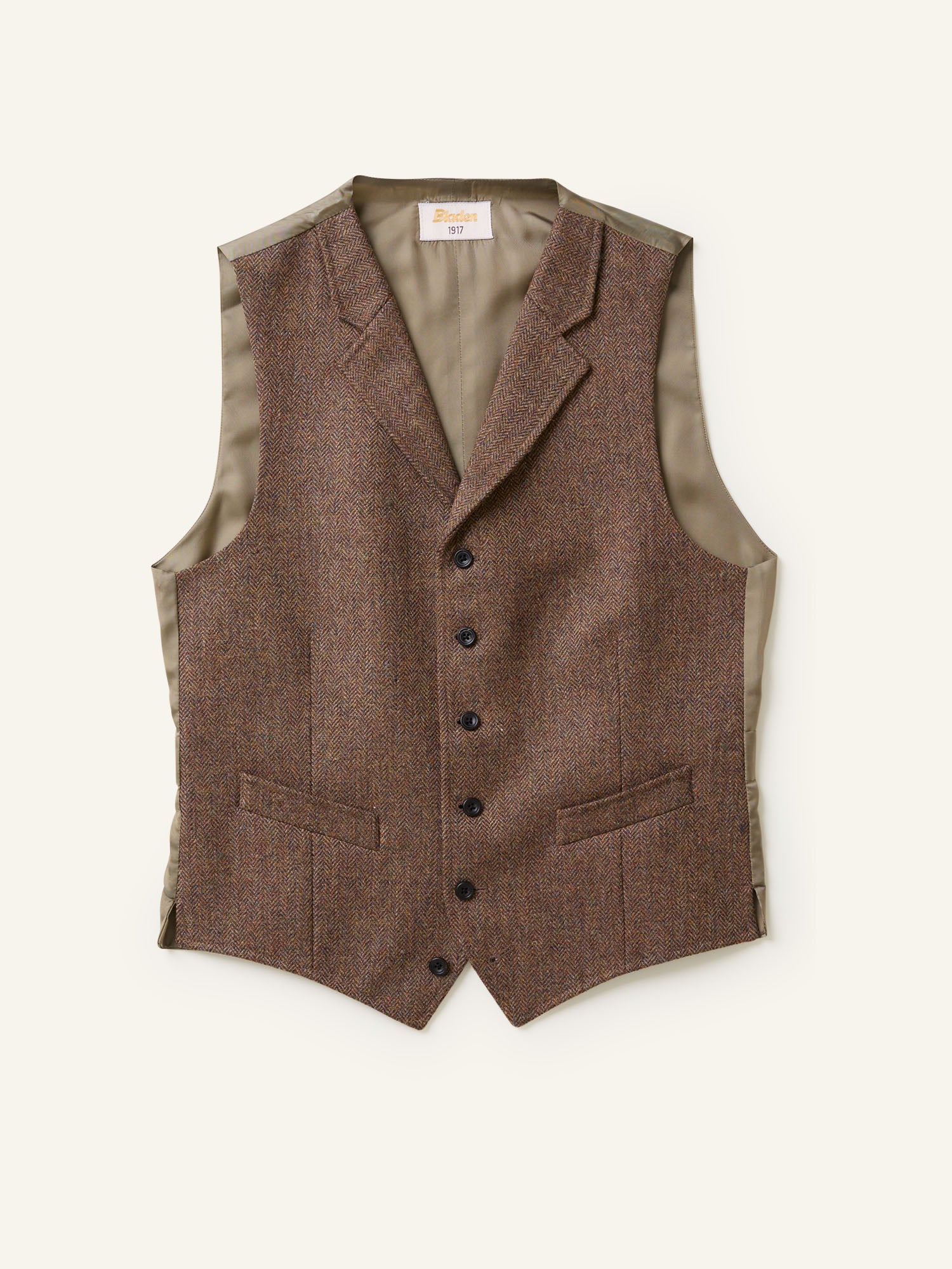 Herringbone Tweed Waistcoat Brown