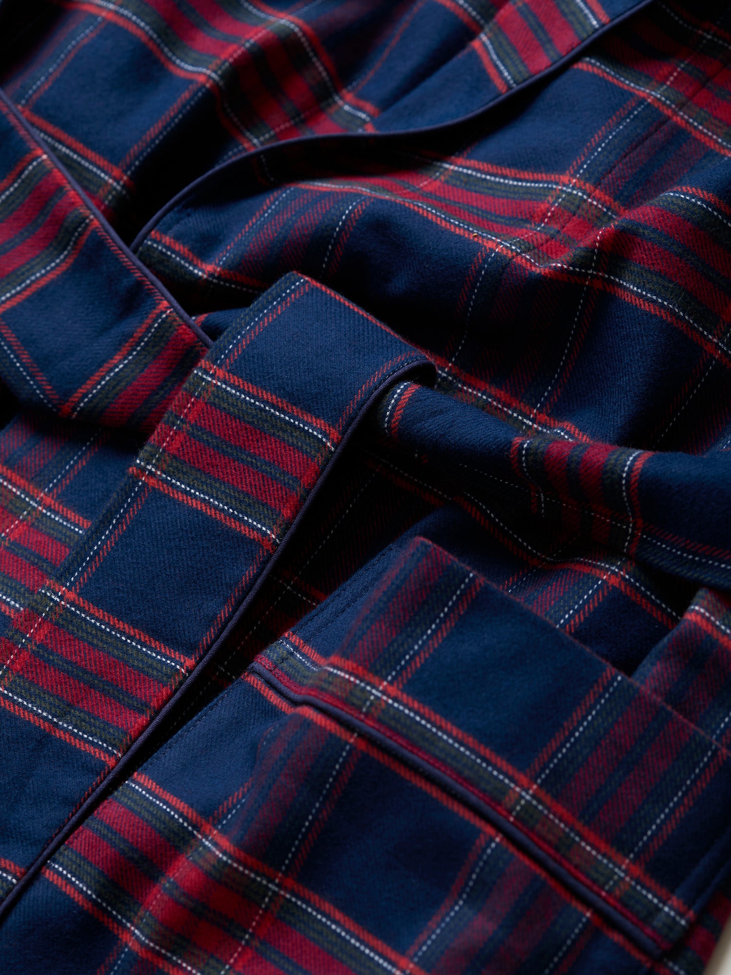 Brushed Cotton Dressing Gown Navy Tartan