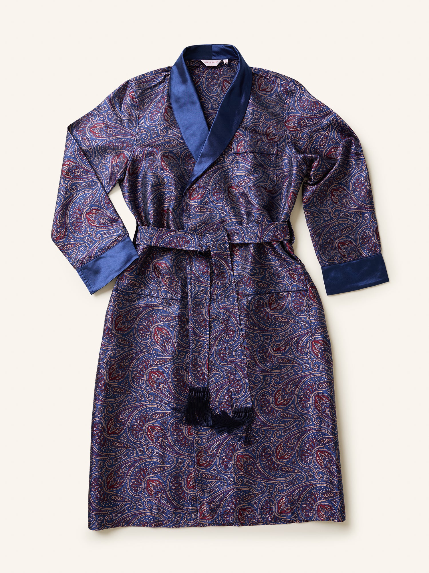 Jacquard Silk Dressing Gown Navy