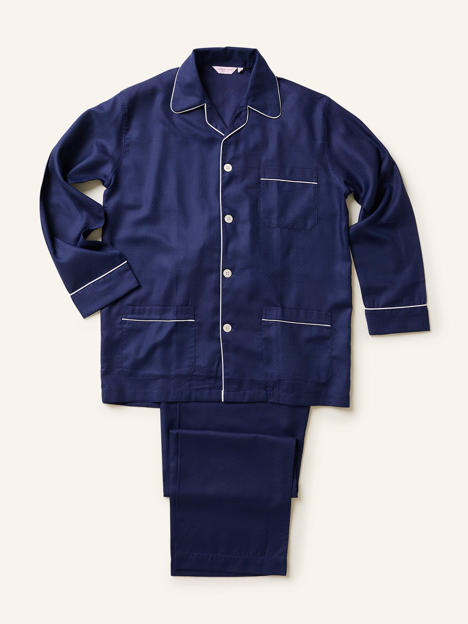 Jacquard Cotton Pyjamas Navy